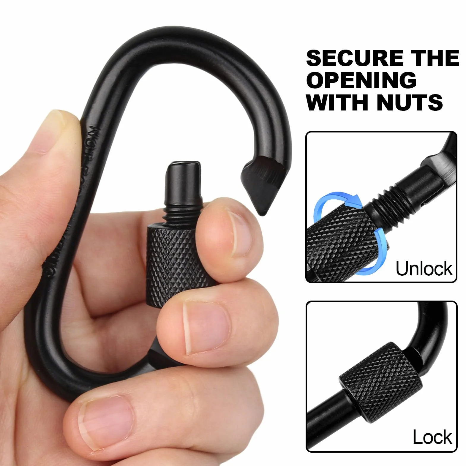 Mousqueton Noir Porte Clé avec Fermeture à Vis 2 Pièces