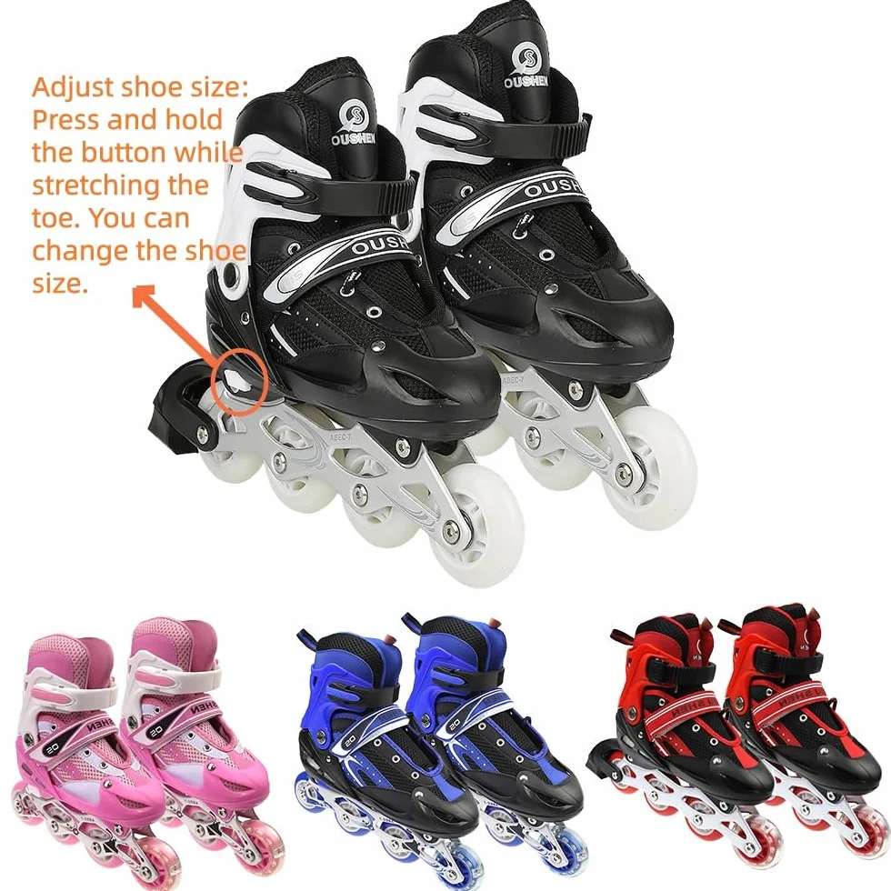 Patins à roulettes pour Enfants Filles et garçons Taille réglable Intérieur Extérieur