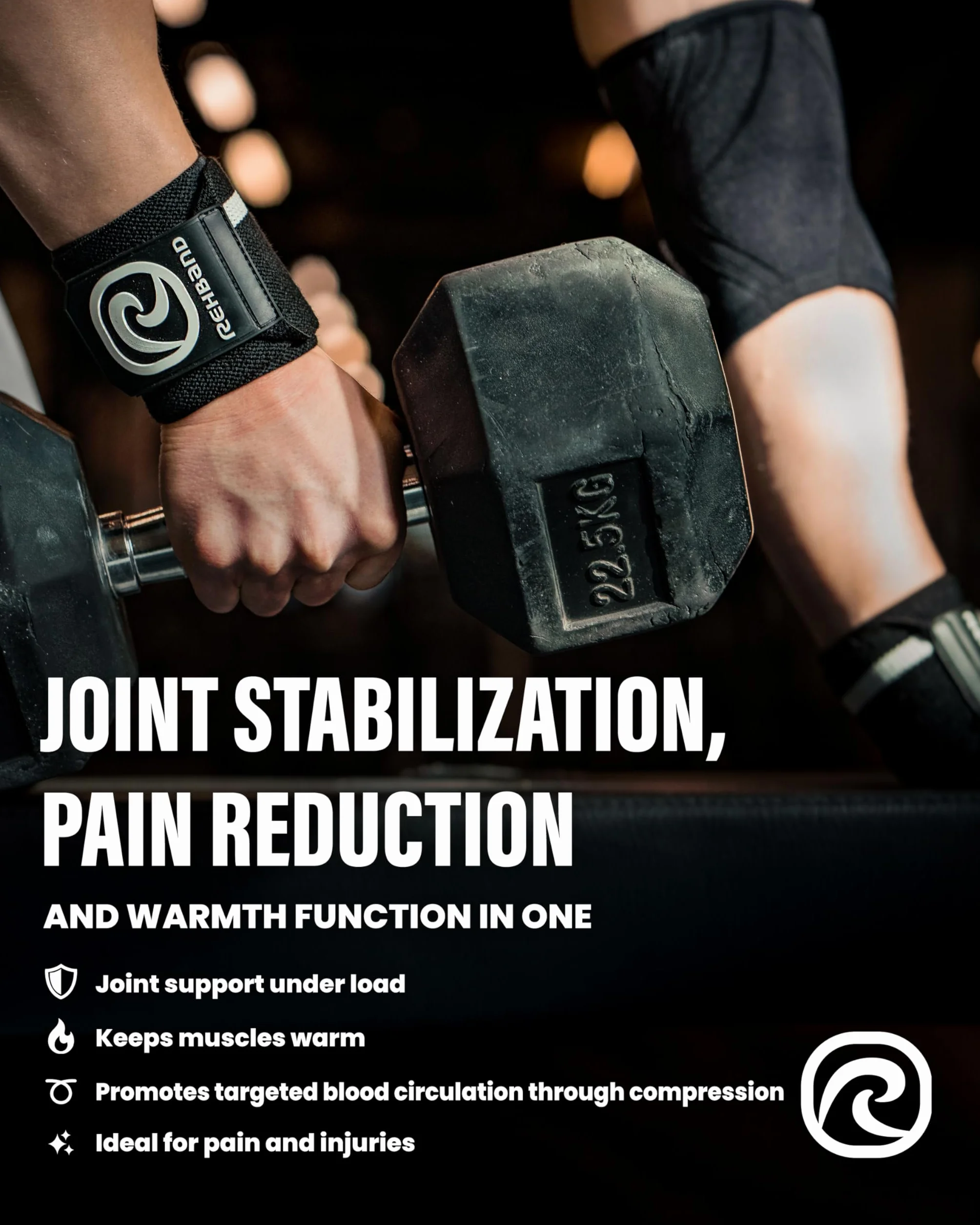 Rehband Protège Poignet, Support Poignet, Crossfit, 1 Paire Unisexe, Carbon/Noir, Taille Unique