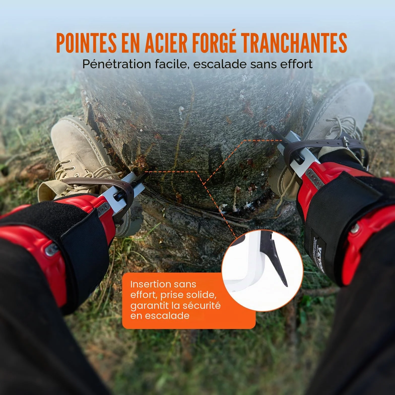 VEVOR Éperons d'escalade réglables en hauteur, capacité 158,8 kg, équipement d'arboriste