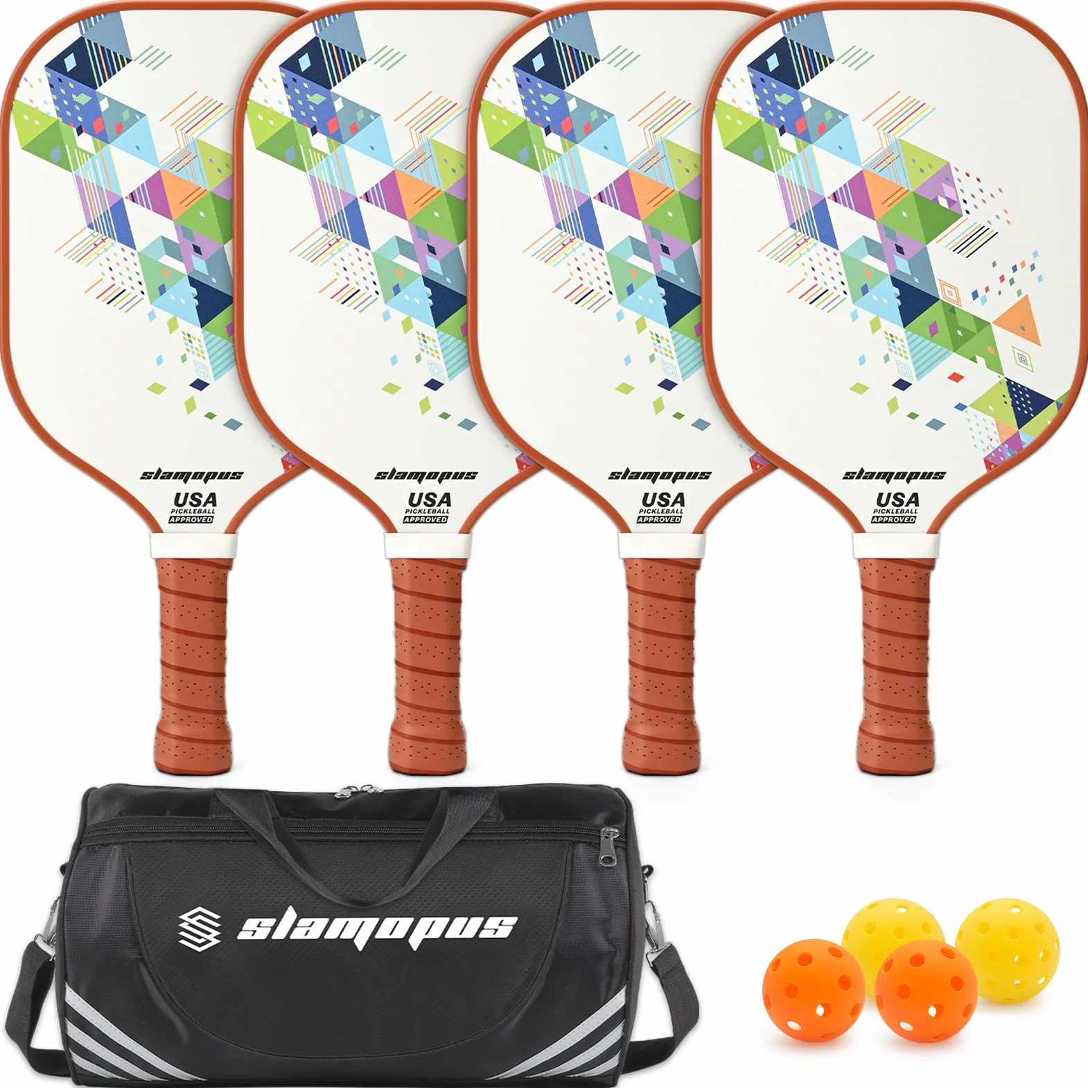 Lot de 4 raquettes de pickleball en graphite fibre de verre avec 2 balles intérieures et 2 balles extérieures sac de transport