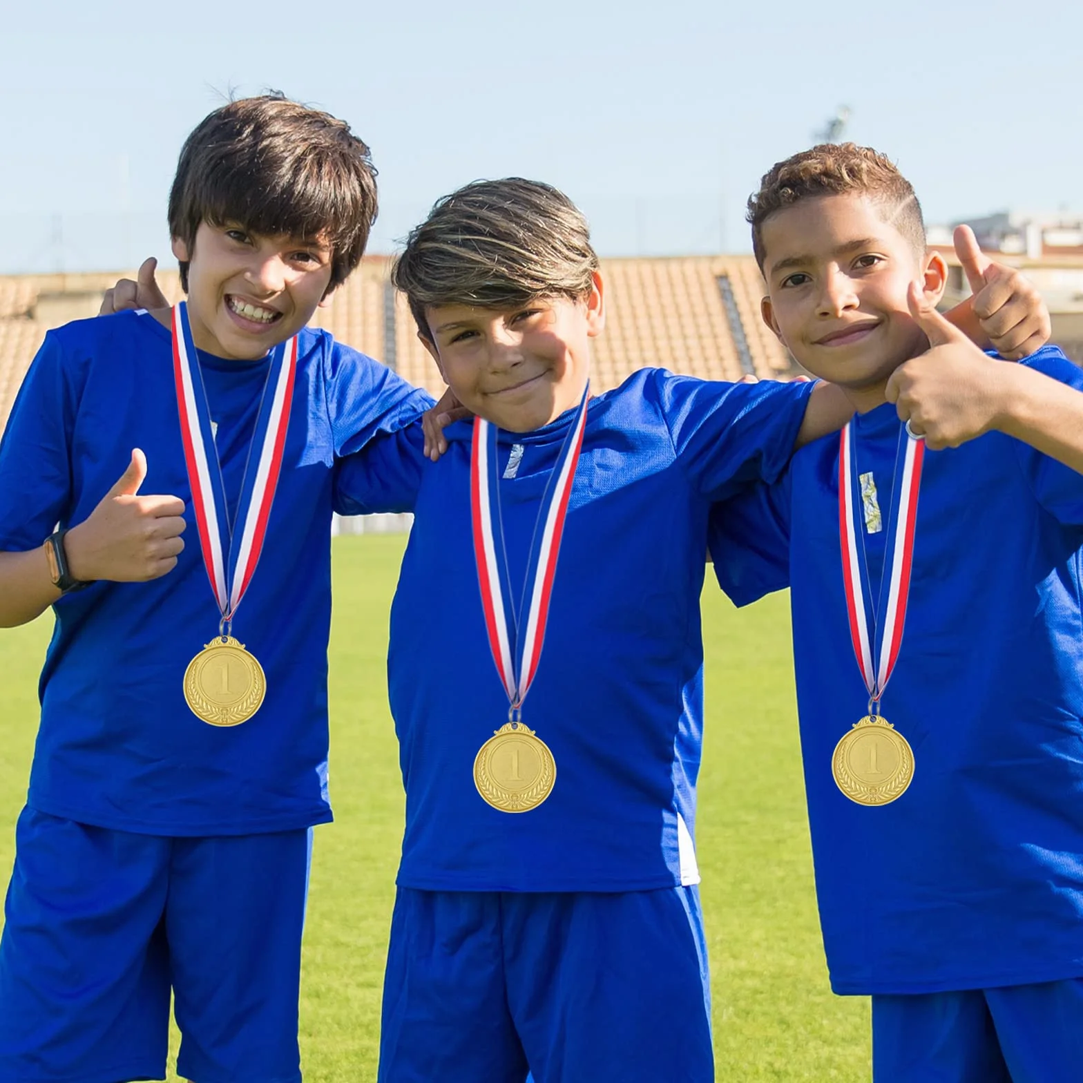 Médailles pour Enfants, 12 Pièces Médailles en Métal Doré Style Olympique avec Rubans, Prix Sportif, Jeux Compétition