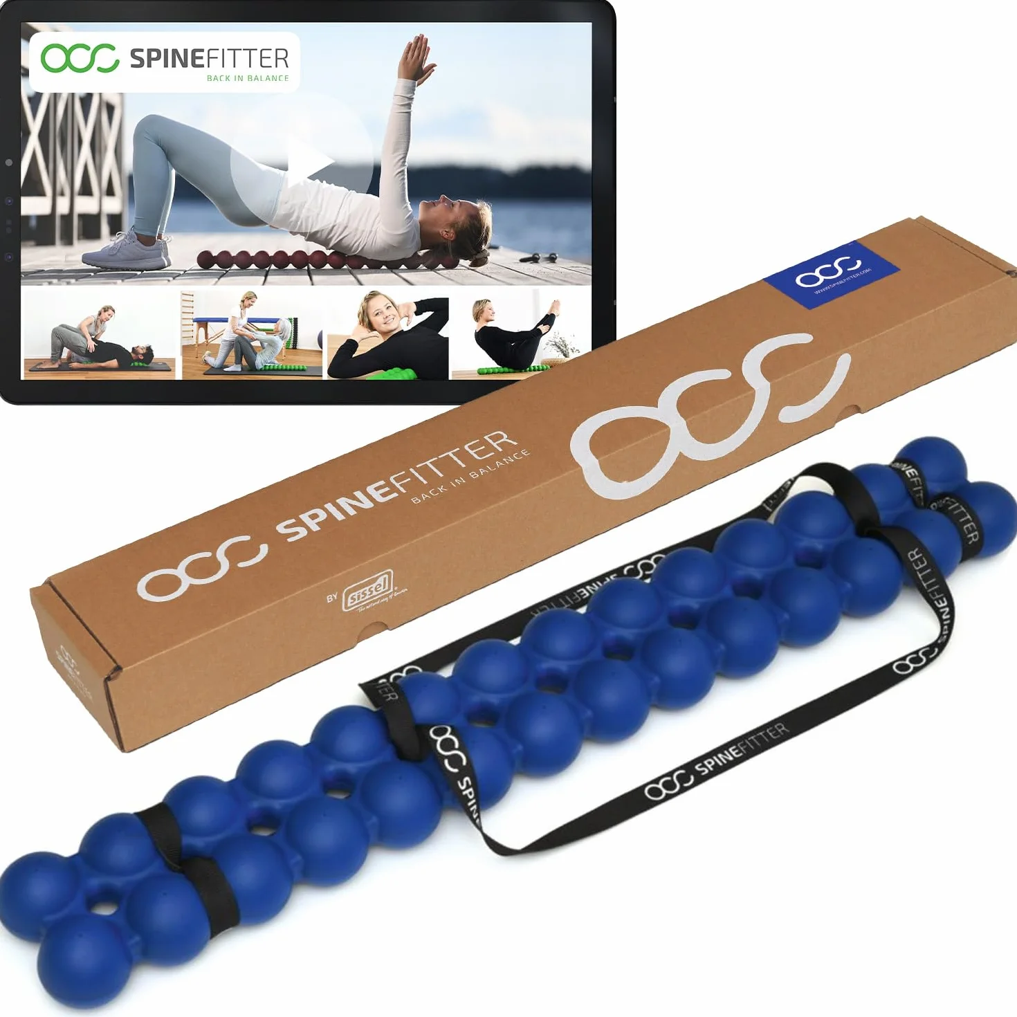 Sissel Spinefit Appareil de massage dos bleu soulager tensions blocages Pilates Yoga colonne vertébrale maison
