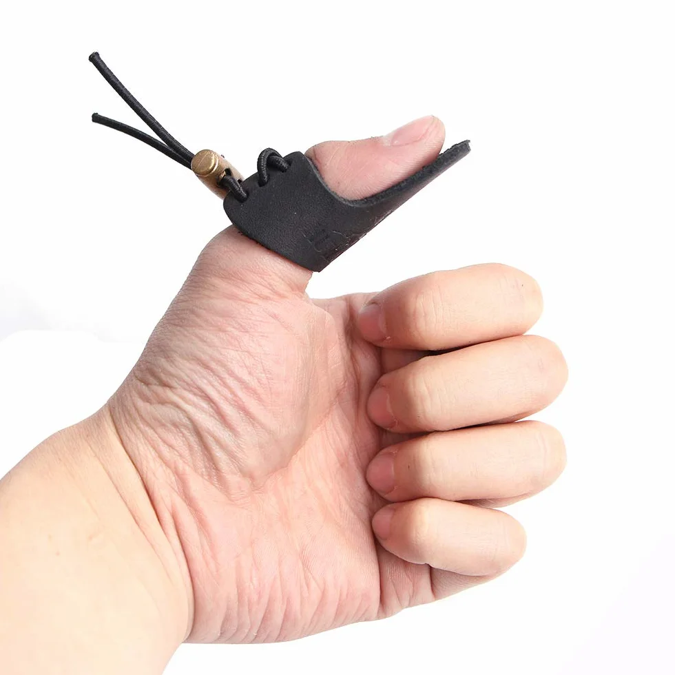 Lot de 2 doigts de tir à l'arc en cuir pour pouce et flèche - Noir