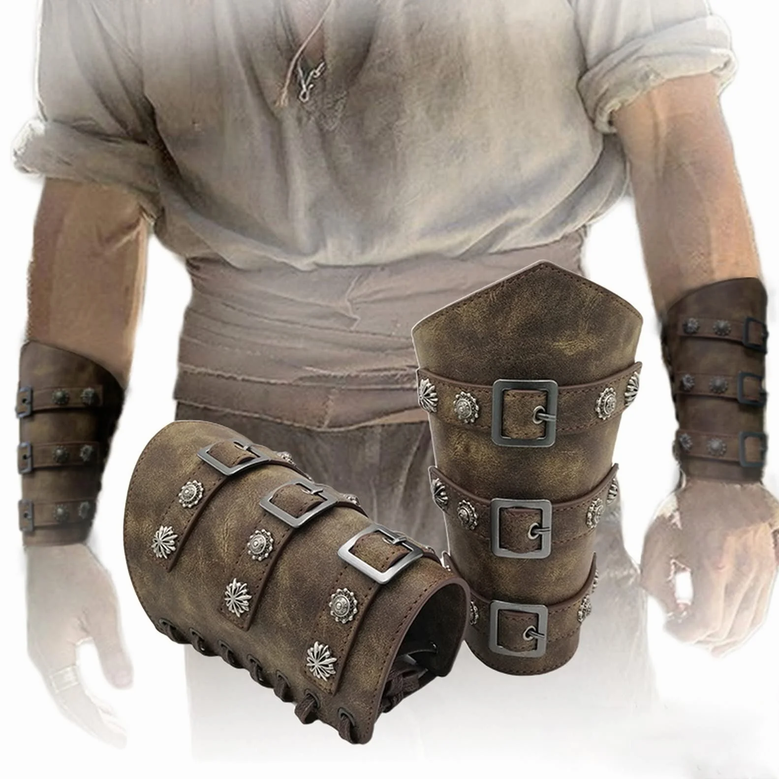 COSFAN Brassards Rétro Armure Médiévale en Cuir Réglable pour Tir Chasse Viking Punk Gothique