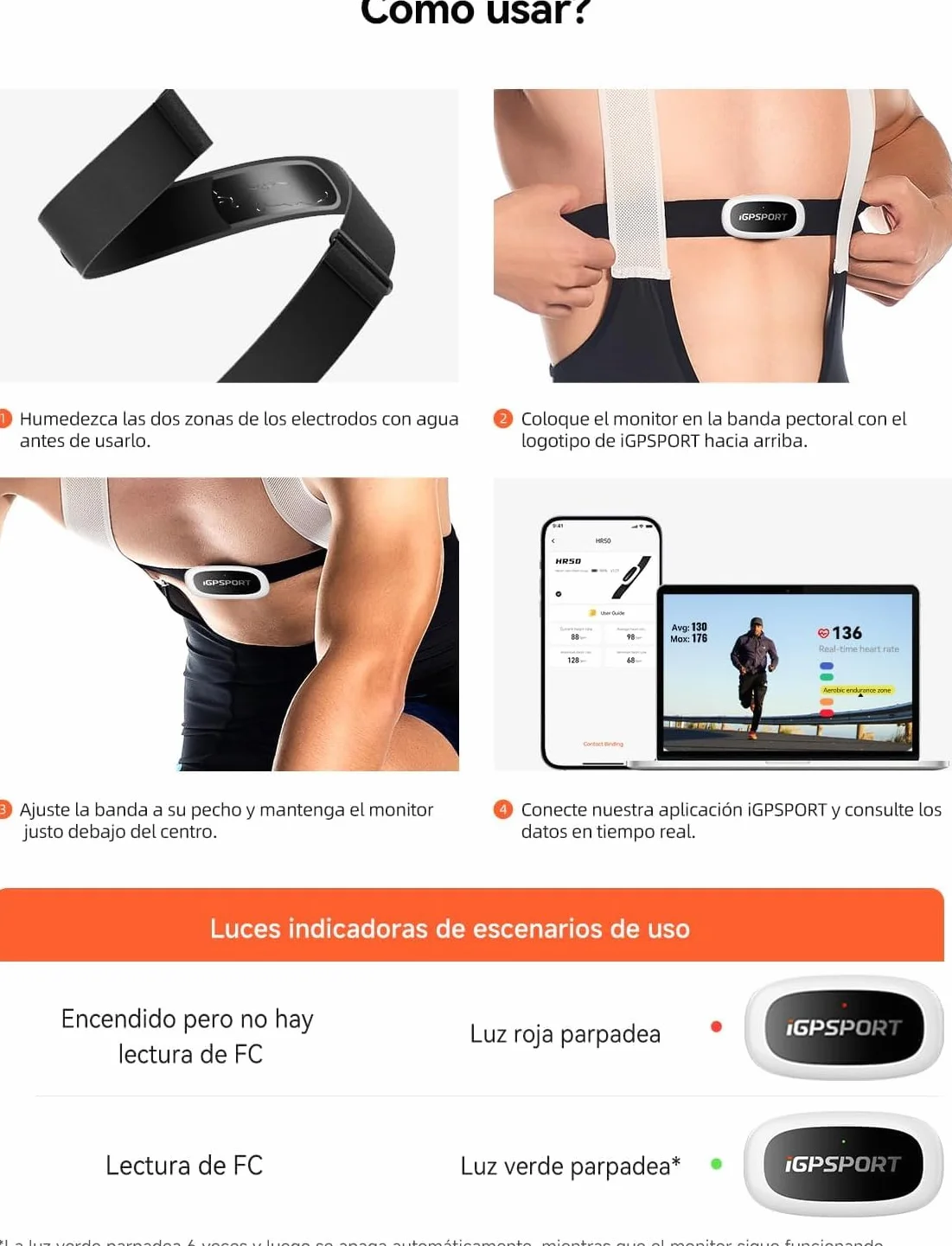 IGPSPORT HR40 Moniteur de Fréquence Cardiaque Bluetooth Ant+ Sangle de Poitrine pour Course à Pied Cyclisme Gym Compatible Garmin Polar Wahoo