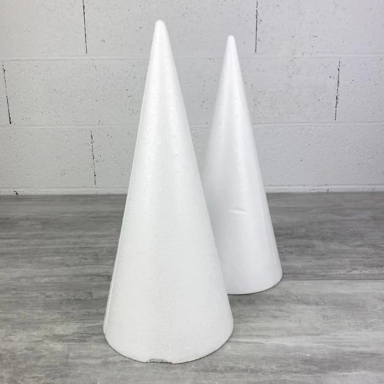 Lot de 2 cônes en polystyrène plein 40 cm Haut Base 18 cm Styro Blanc