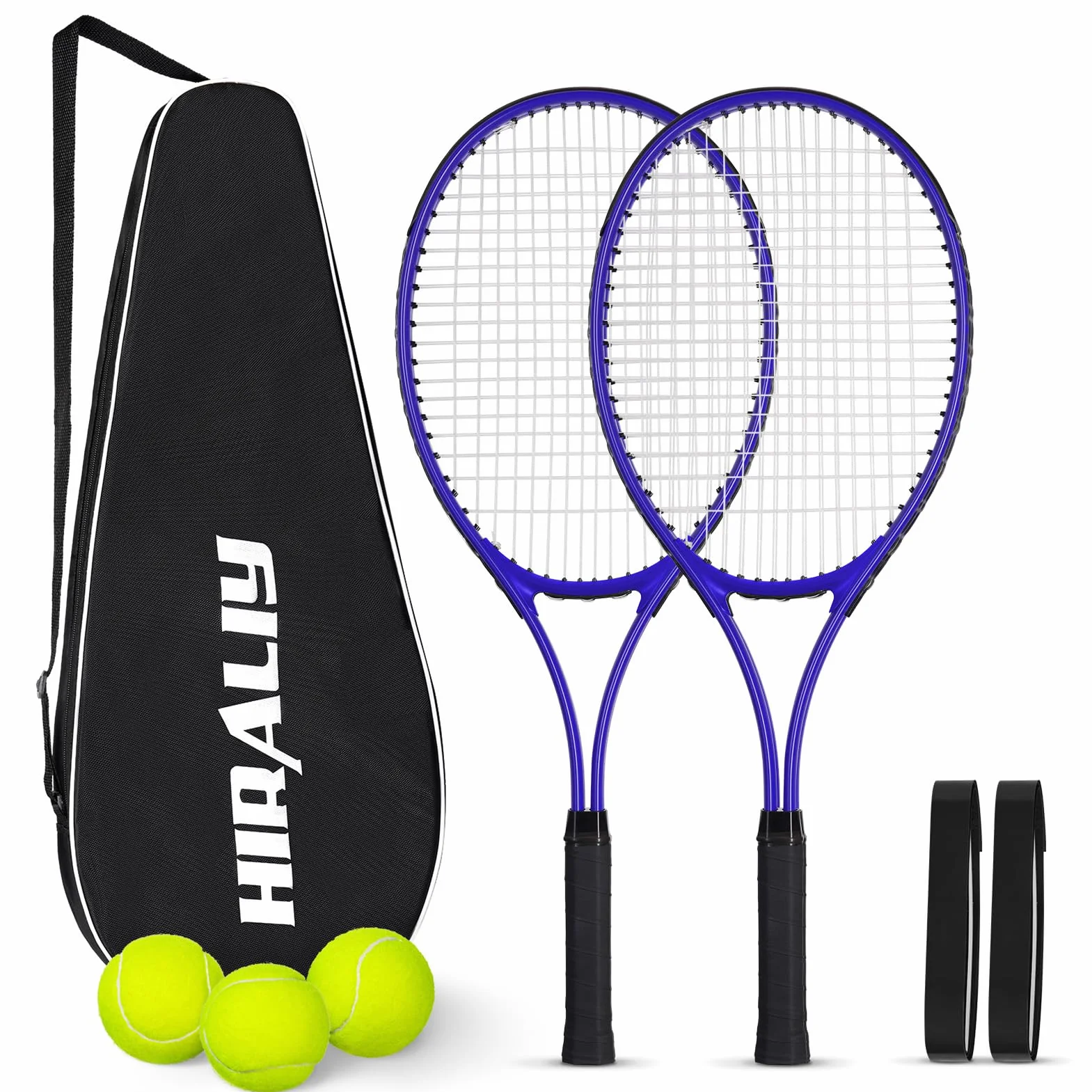 HIRALIY Ensemble de Raquettes de Tennis 68,6 cm pour Adultes, 2 Raquettes Pré-cordées, 2 Bandes, 3 Balles, Sac