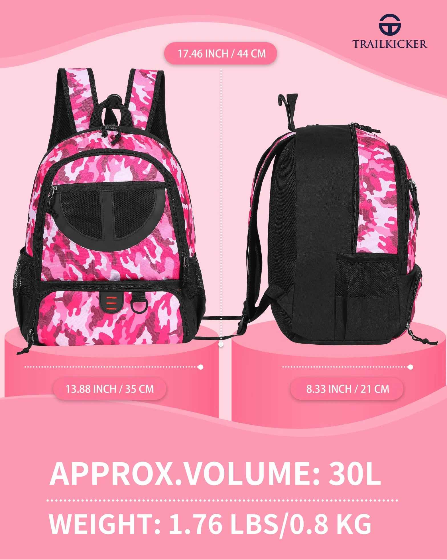 Sac à Dos de Basket-Ball 30 L avec Compartiment pour Ballon et Chaussures, Léger et Respirant
