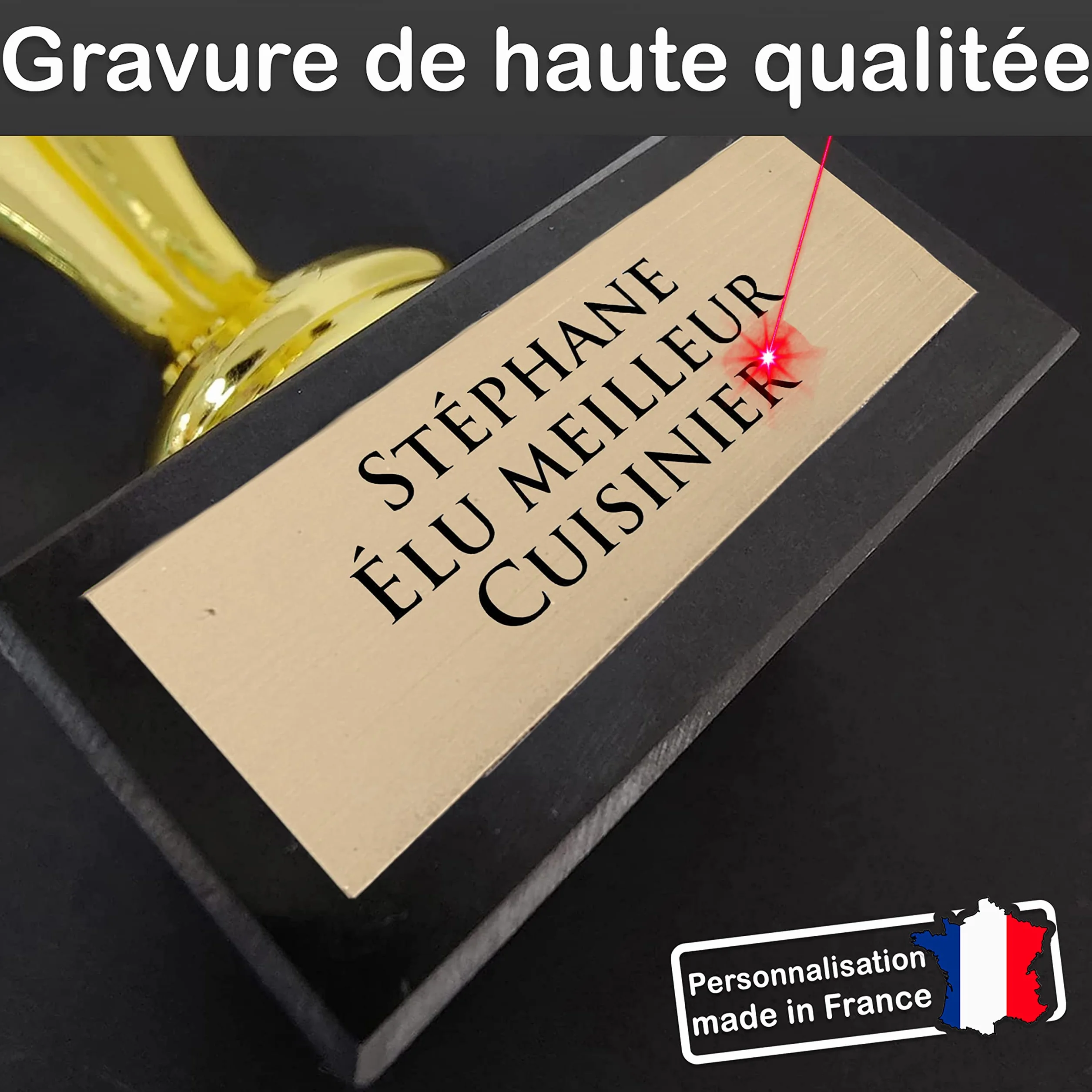 Trophée Personnalisable Statuette Dorée Gravé Texte Cadeau Fête des Pères Noël Retraite Homme
