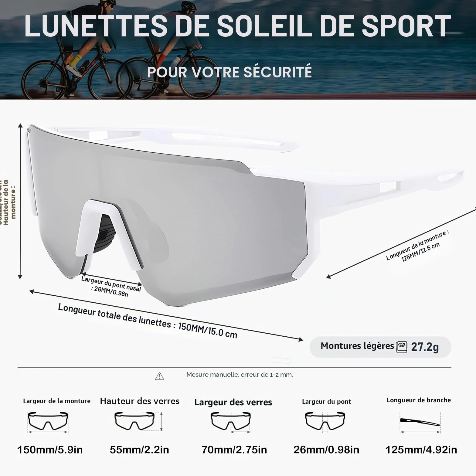 DabbOo Lunettes de Cyclisme Polarisées Homme Femme Protection UV400 pour Running Course à Pied Ski