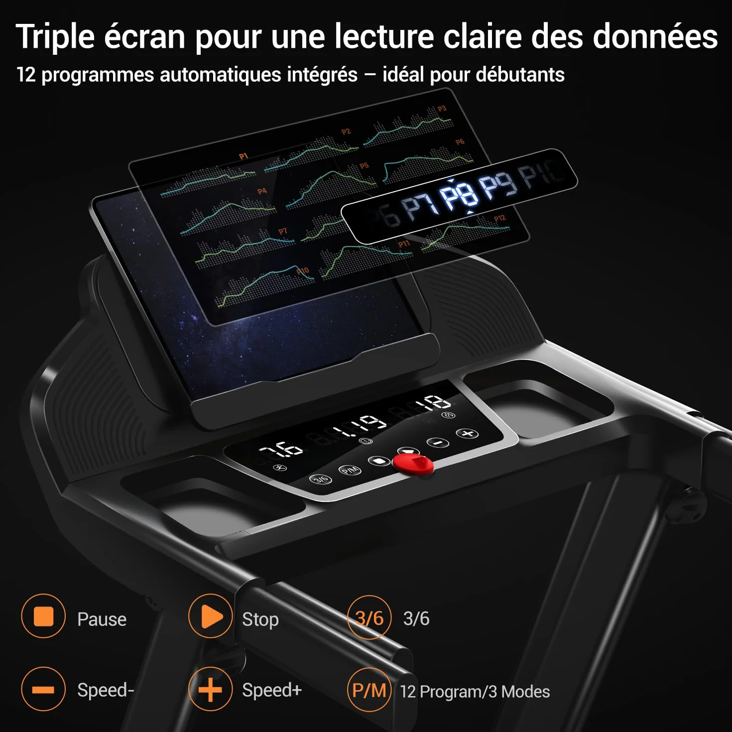LONTEK Tapis de Course Pliable Inclinable 15% 12KM/H avec Moteur 3,0 CV Charge Max. 136KG