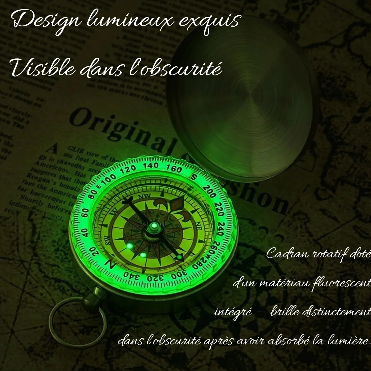 Boussole en Laiton Personnalisable Gravure Nom Logo Date Imperméable Lumineuse Cadeau Randonnée