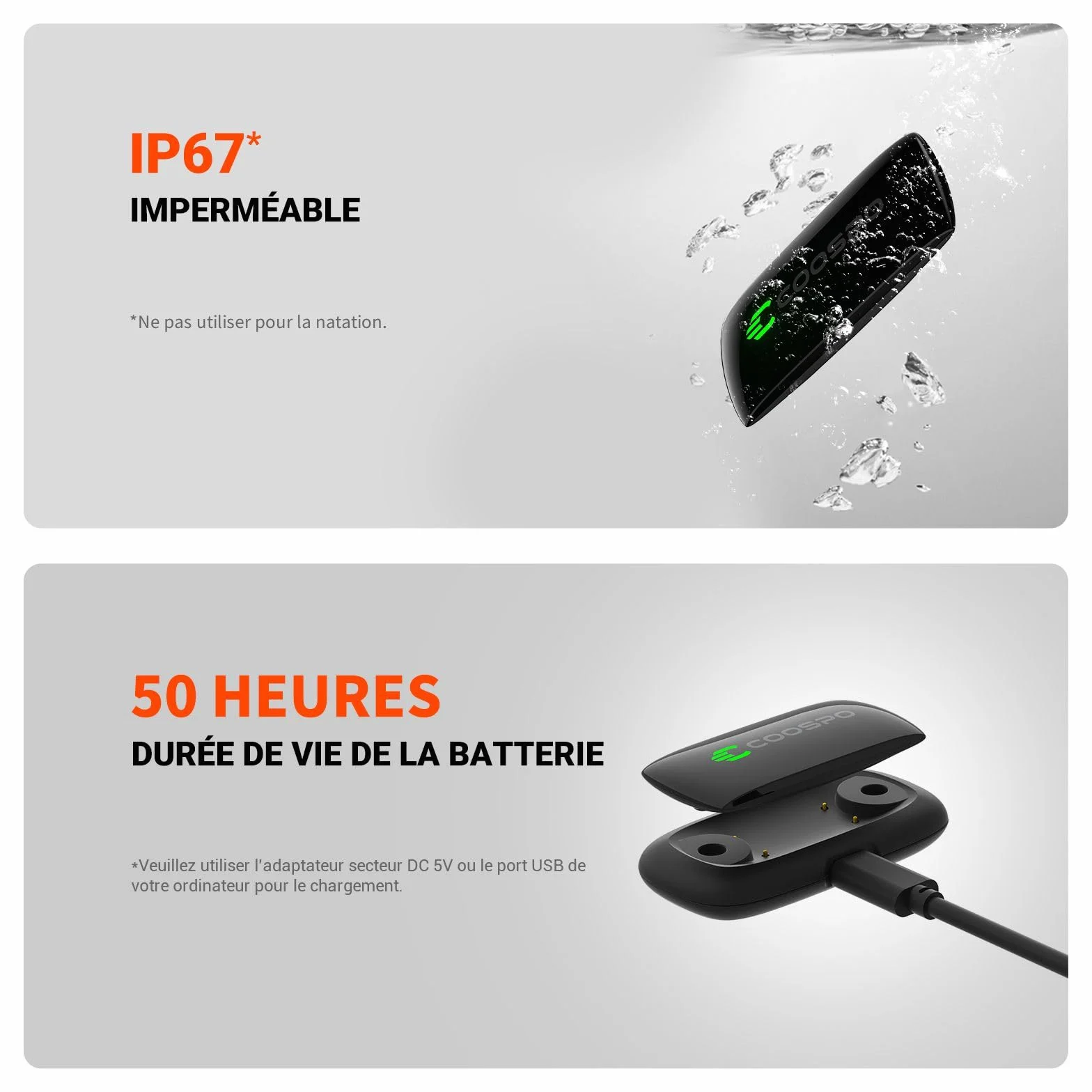 COOSPO Cardiofrequencemetre H9Z Rechargeable Bluetooth 5.0 Ant+ Fitness Tracker HRM IP67 Ceinture Cardio