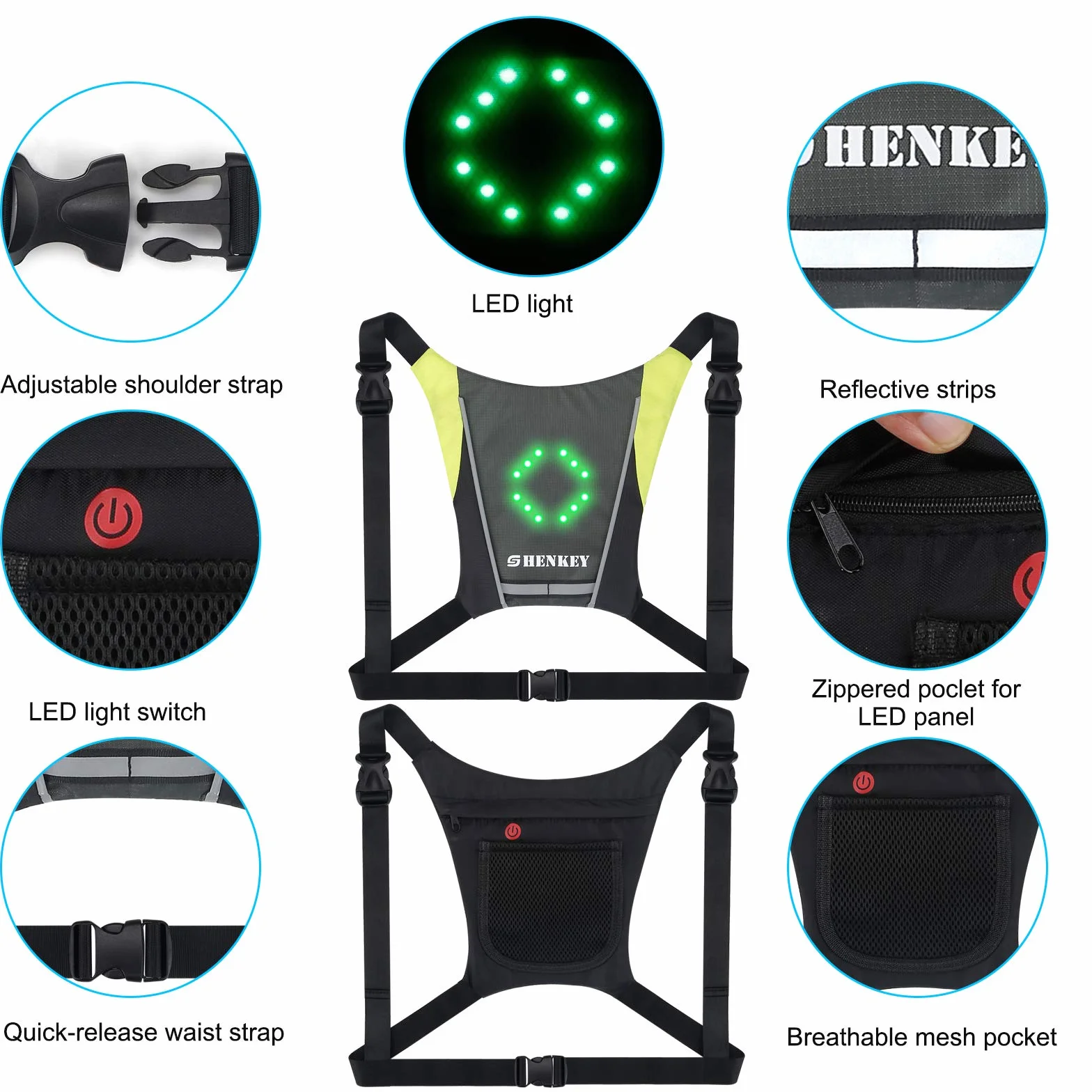 Gilet de Cyclisme LED Réfléchissant avec Indicateur de Direction Rechargeable USB
