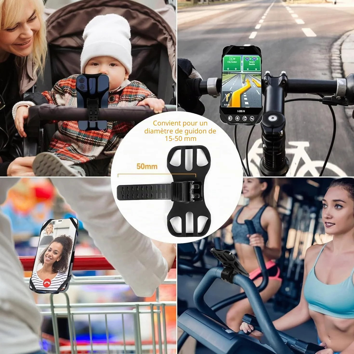 Uchwyt na telefon rowerowy z amortyzacją drgań 360° kompatybilny iPhone 17/16/15/14/13/12/11 Pro Max smartfon 4.5"-7.0" czarny
