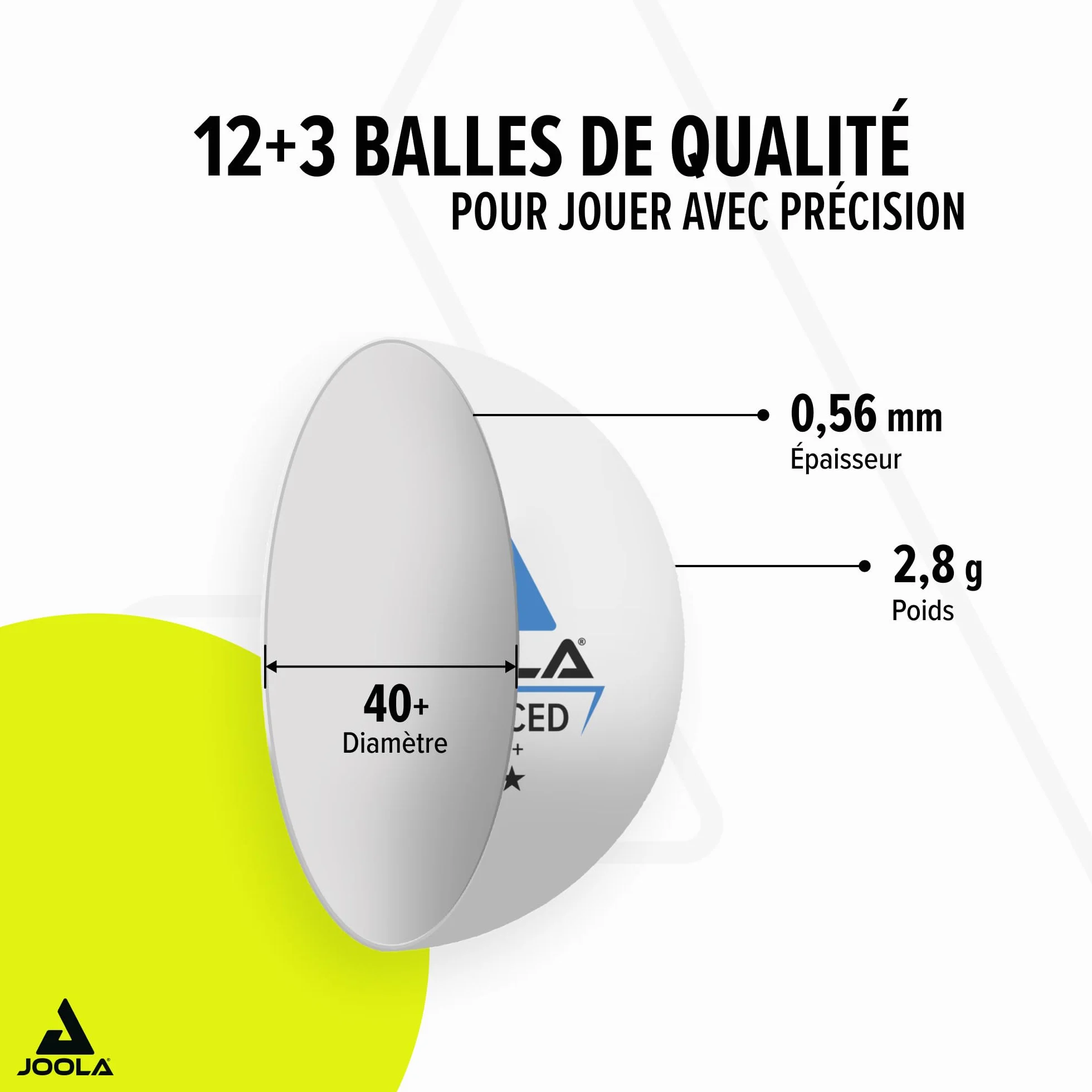JOOLA Balle de Tennis de Table 3 étoiles 40+ mm Training Advanced