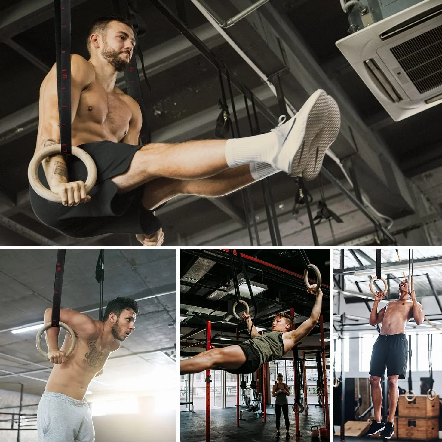 Anneaux Gymnastique en Bois 5BILLION - Diamètre 28mm/32mm Réglable pour Pull Up, Musculation, Home Gym
