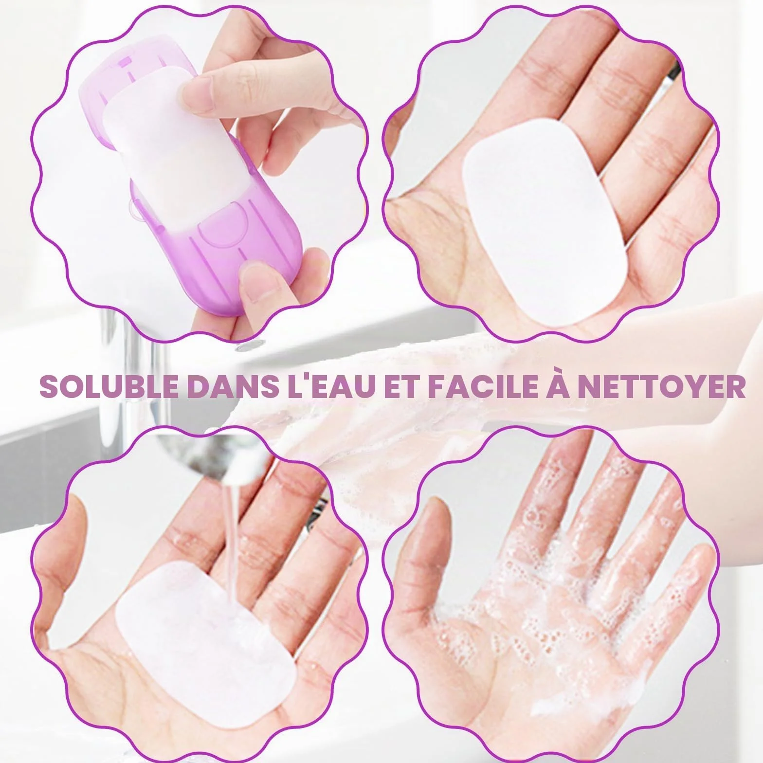Savon en Papier Jetables 300 Feuilles 15 Boîtes Mini Portable Voyage Camping