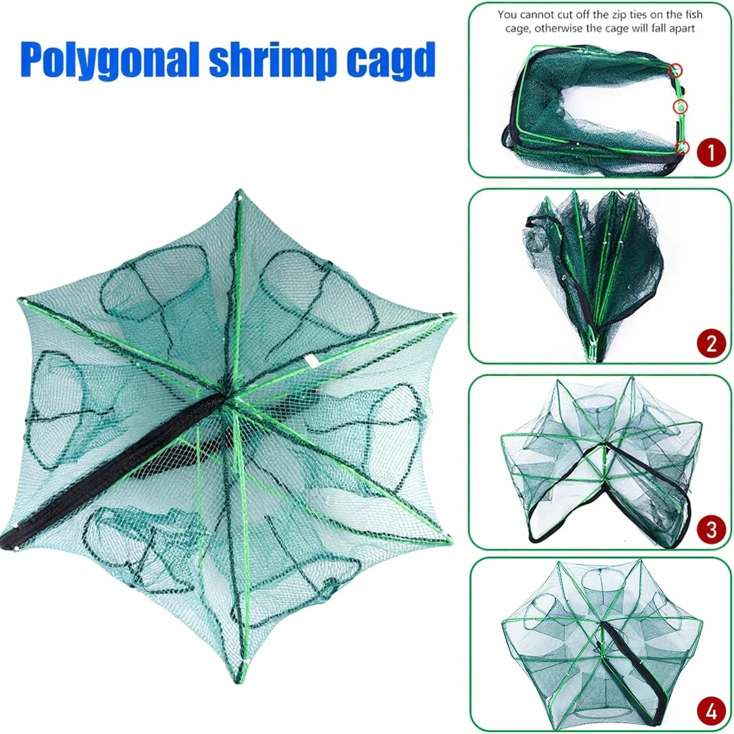 Piège à Poisson Pliable Nylon 3 Pcs Portable pour Pêche Écrevisses Crabes