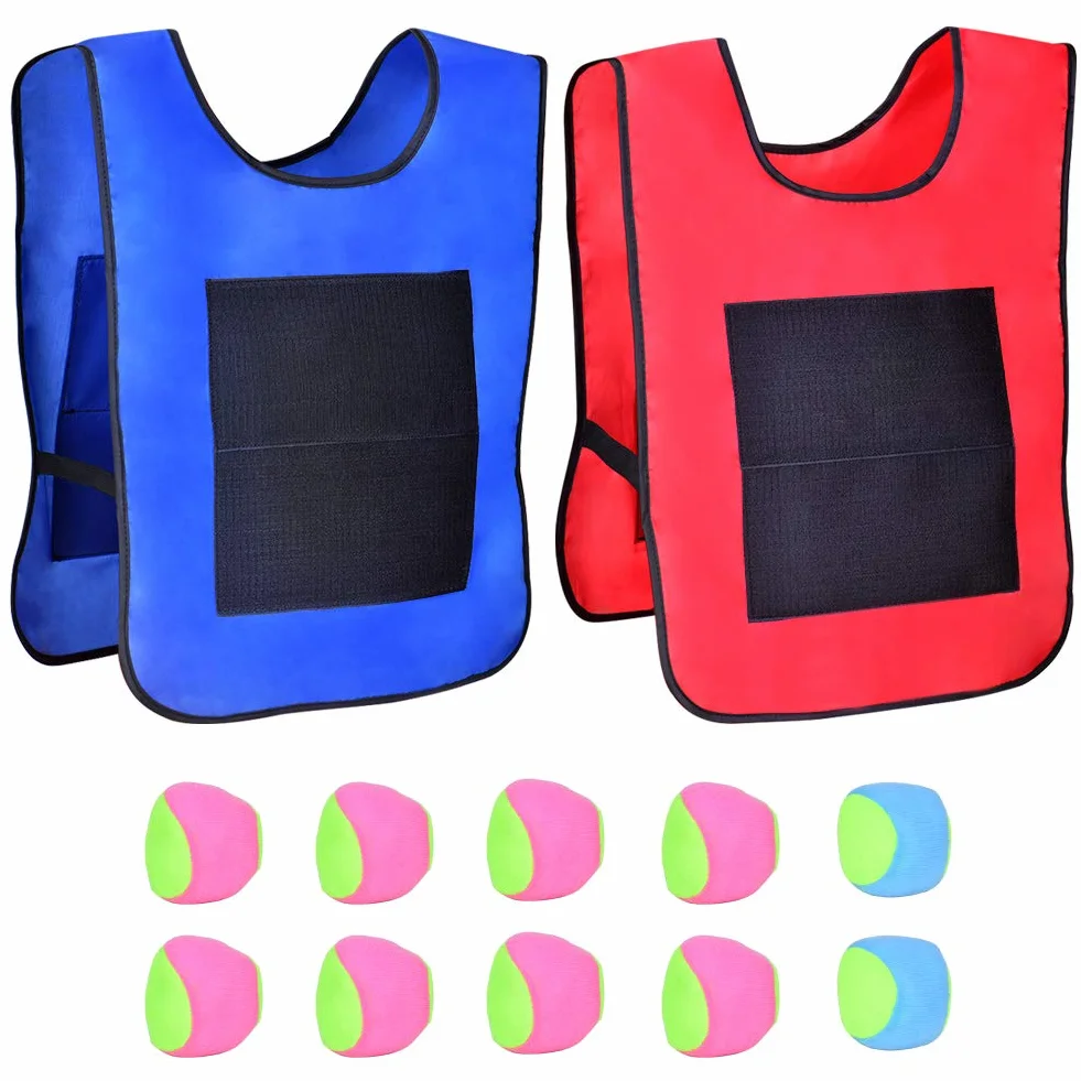 Queta Dodgeball Tag Gilets 2 Gilets Cible Collants 10 Boules de Coton Jeu Cible