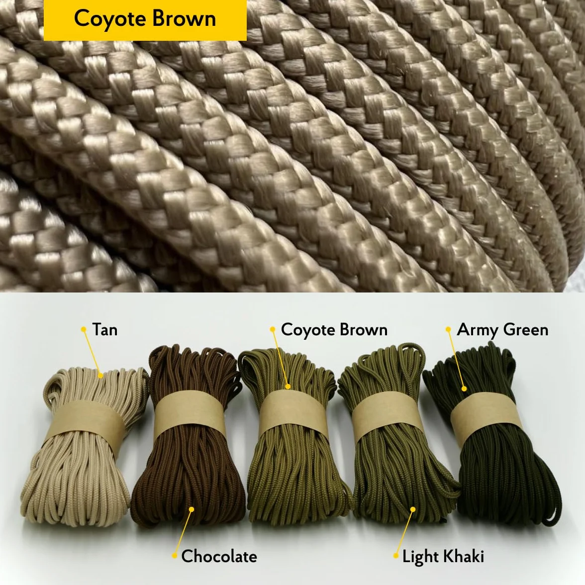 3 mm Nylon Paracord Type II 100% Nylon Rope 3 Strand 50 m Coyote Brown