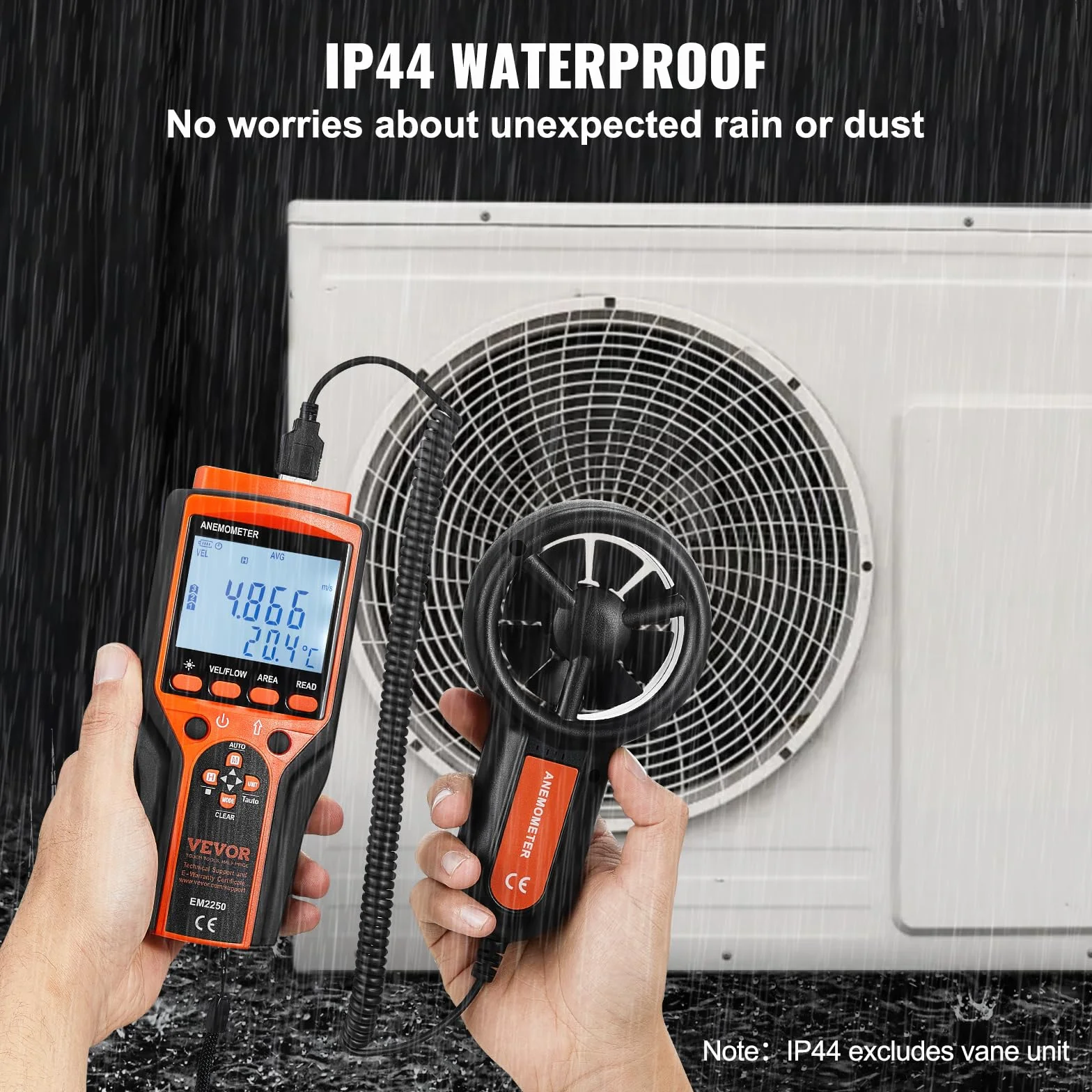 VEVOR Anémomètre Portable -10℃ à 60℃ Numérique Vitesse du Vent CFM Mesure Température Flux d'Air Refroidissement Éolien Écran Rétroéclairé LED