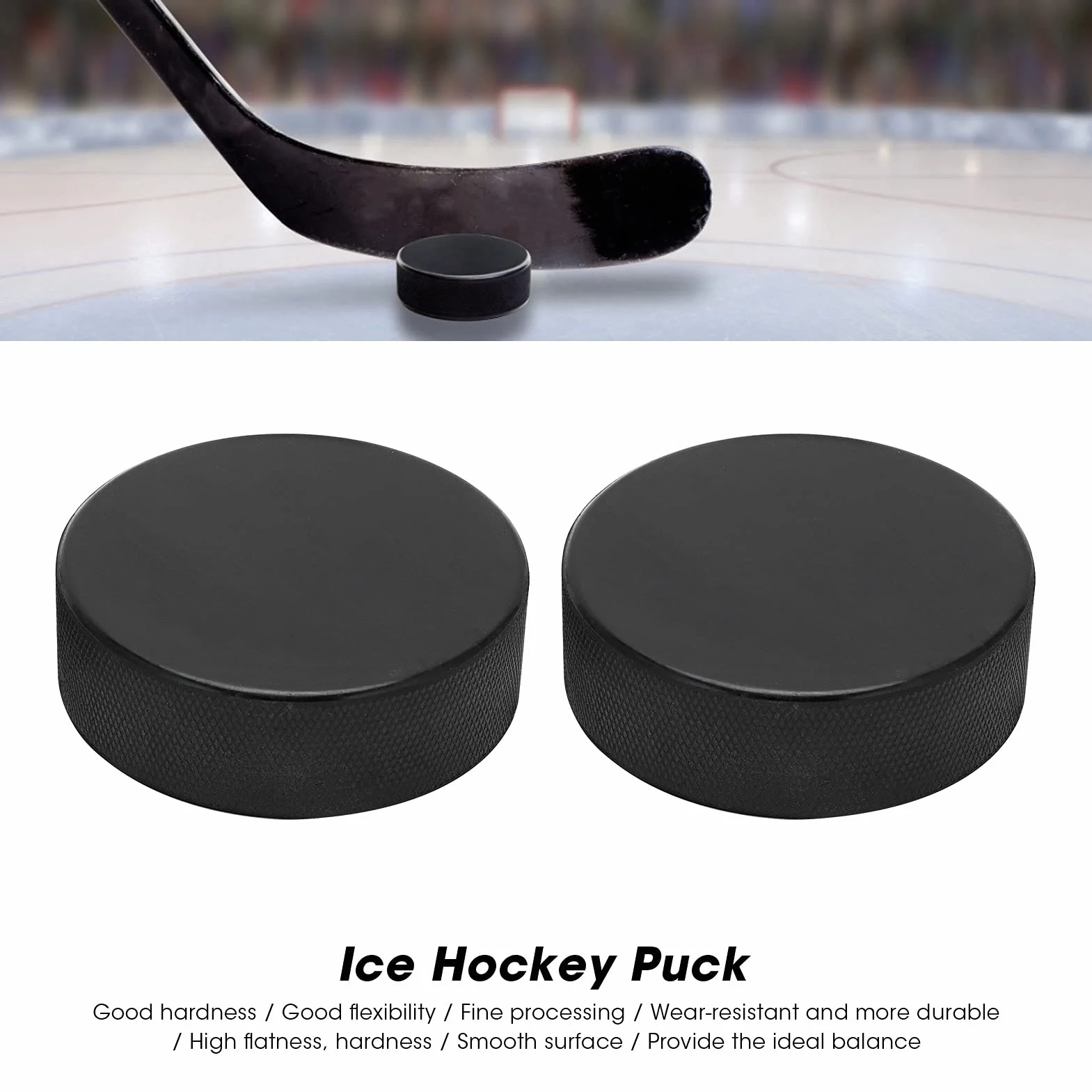 Cocoarm Pack de 2 Palets de Hockey sur Glace, Palets Noirs, Palets d'Entraînement