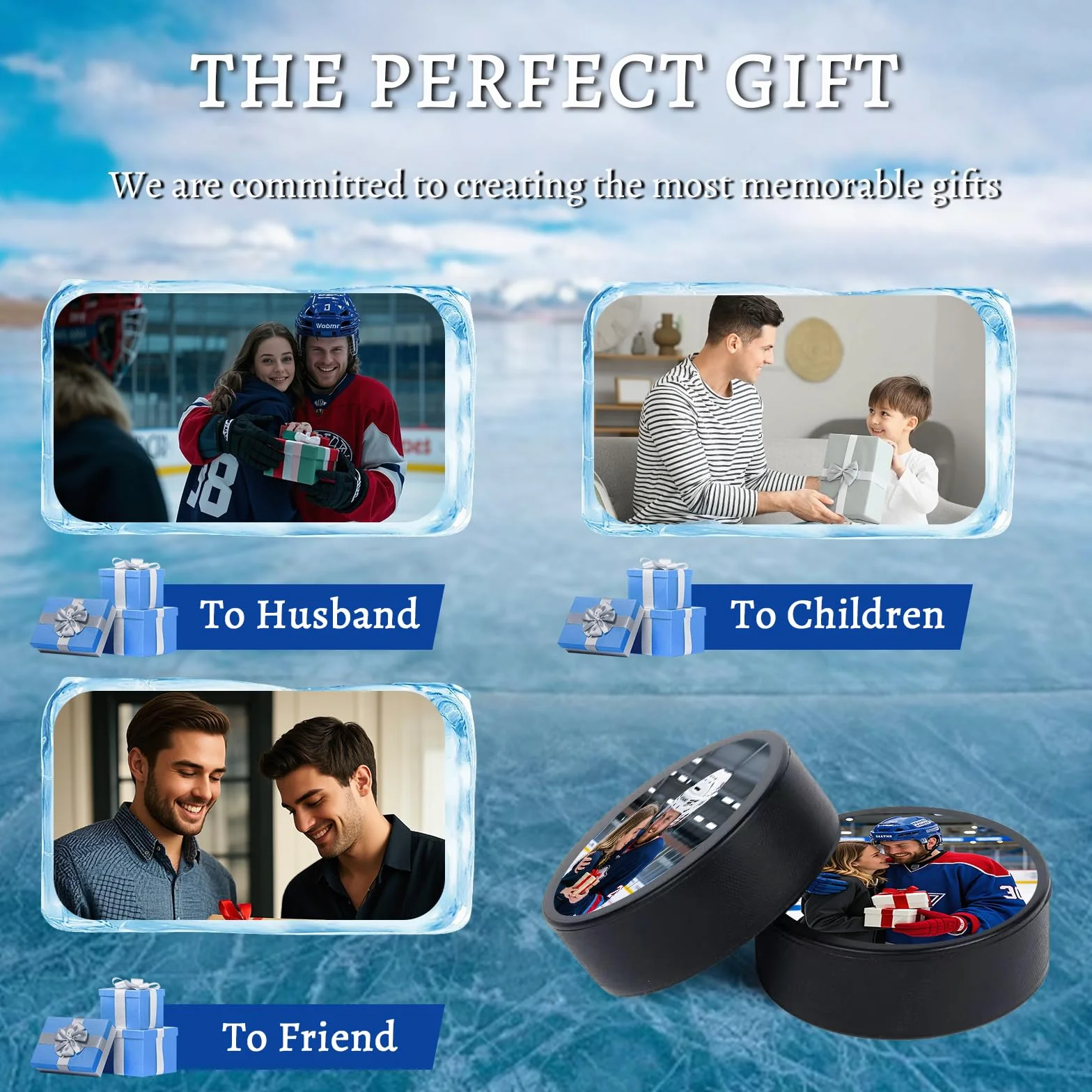 Hockey Puck Personnalisé avec Photo et Logo - Cadeau pour Fans Hommes Garçons Papa Entraîneur