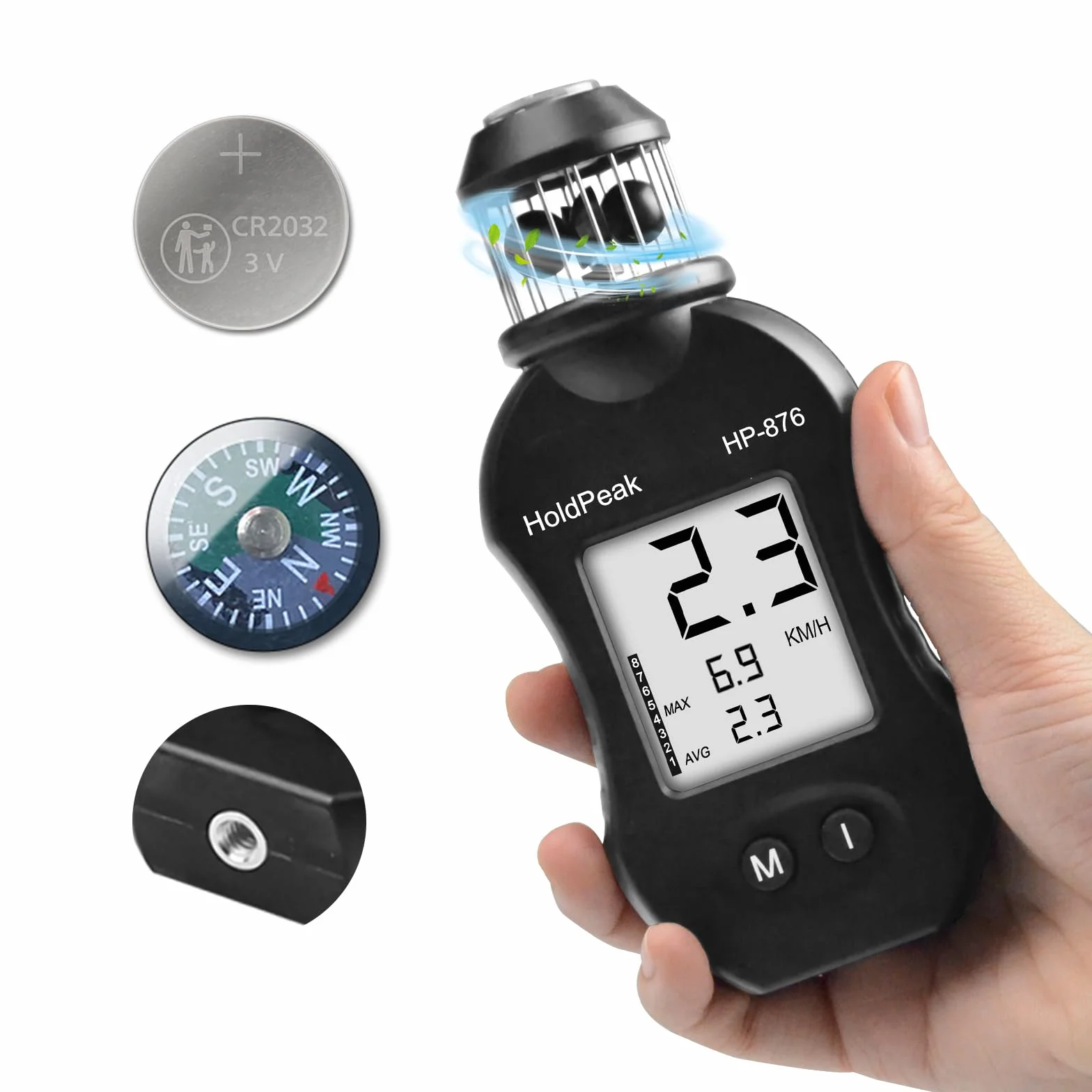HP-876 Anémomètre Portable Compteur de Vitesse du Vent avec écran LCD Mesure Courant Max Moyenne
