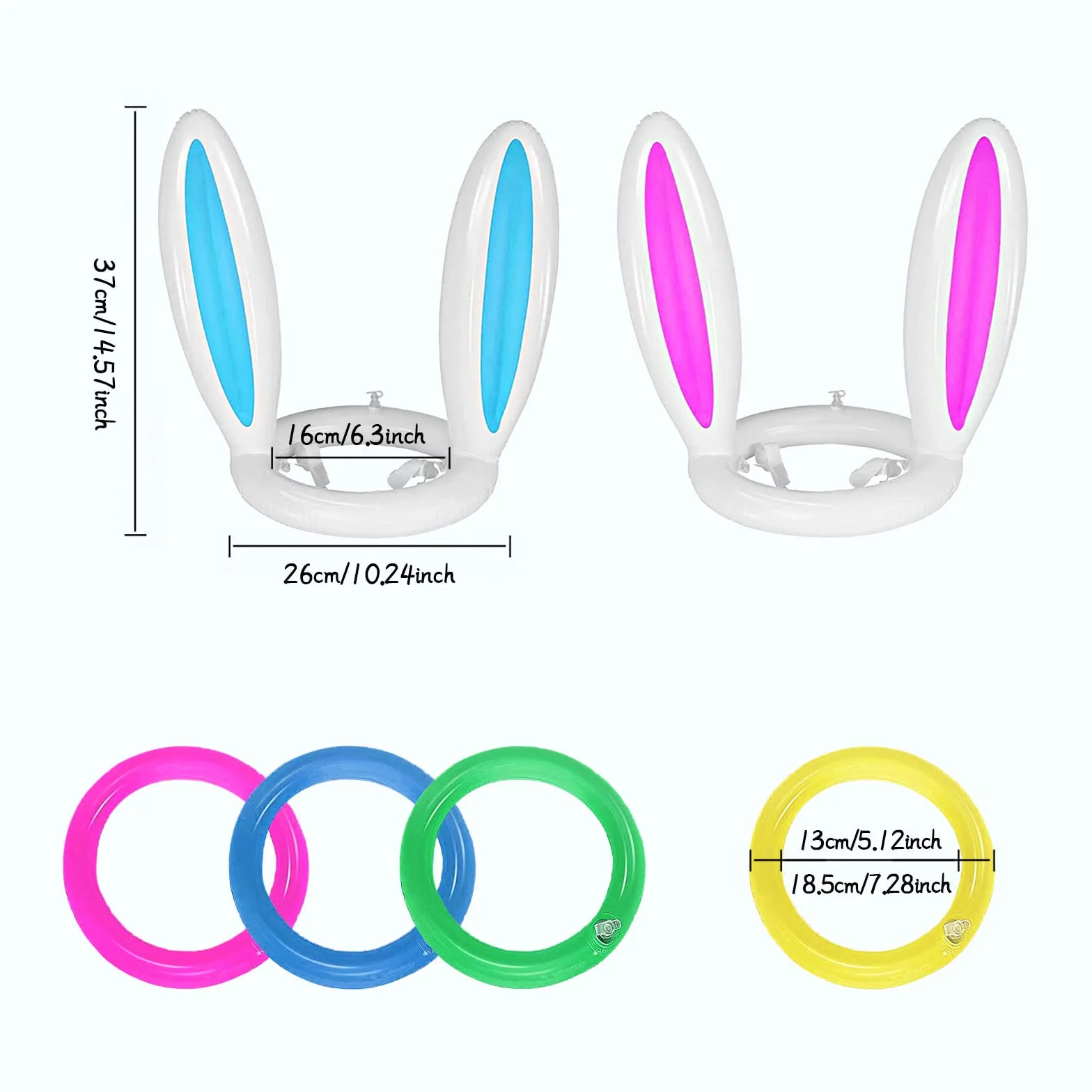 Lot de 2 Jeux de Lancer d'Anneaux Gonflables Oreilles de Lapin 8 Anneaux 1 Pompe Fête Enfants Famille