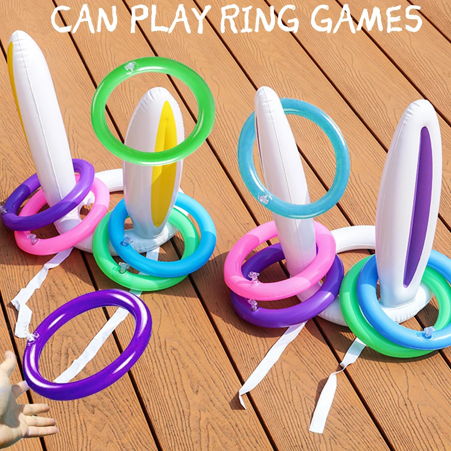 Jeu de Lancer d'Anneaux Gonflable Oreilles de Lapin avec Pompe, Jeu Extérieur Enfant Adulte Piscine Jardin Fête Pâques