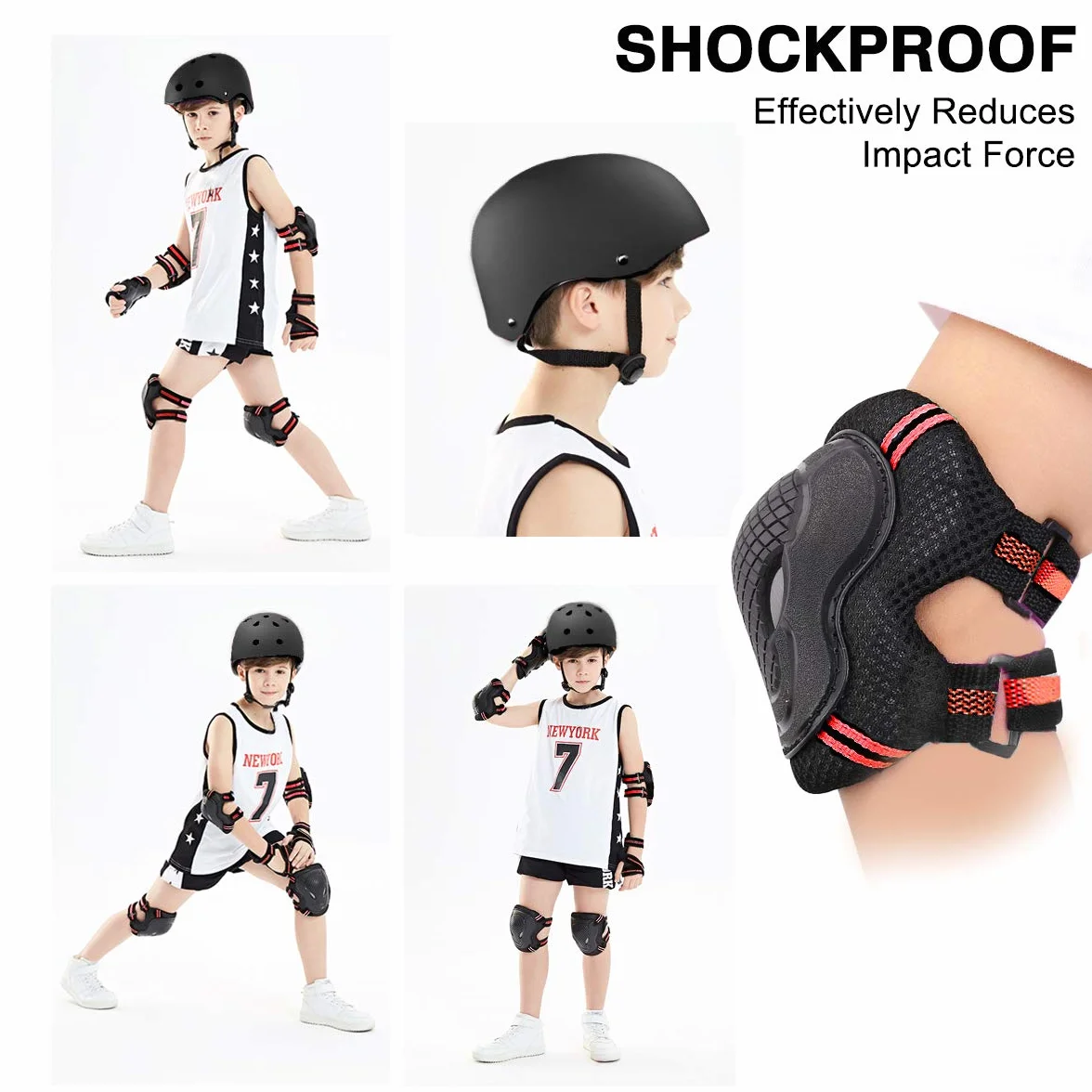Casque de Protections 6 pièces BMX Pads Genouillères Coude Protège-Poignets pour Patin Vélo Skateboard