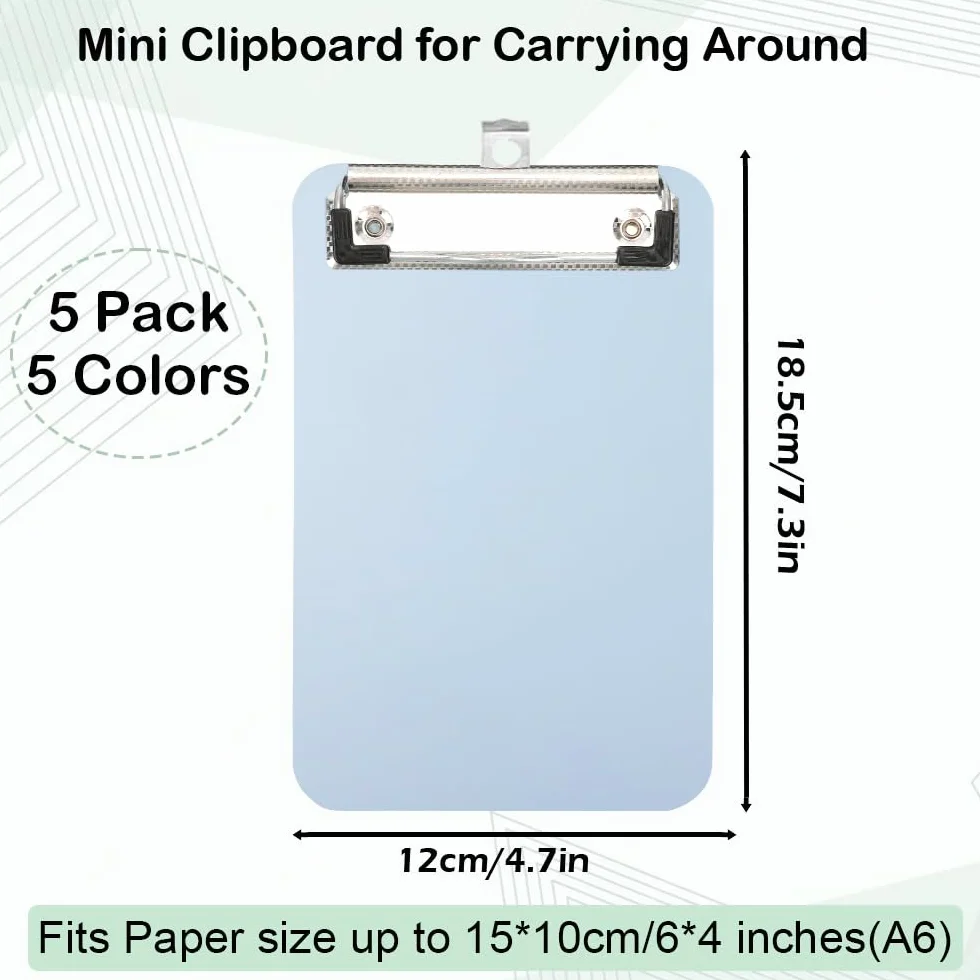 Mini Porte Bloc avec Pince 18 x 12,5 cm Planchettes à Pince en Plastique 5 Couleurs pour Infirmières Étudiants Employés de Bureau