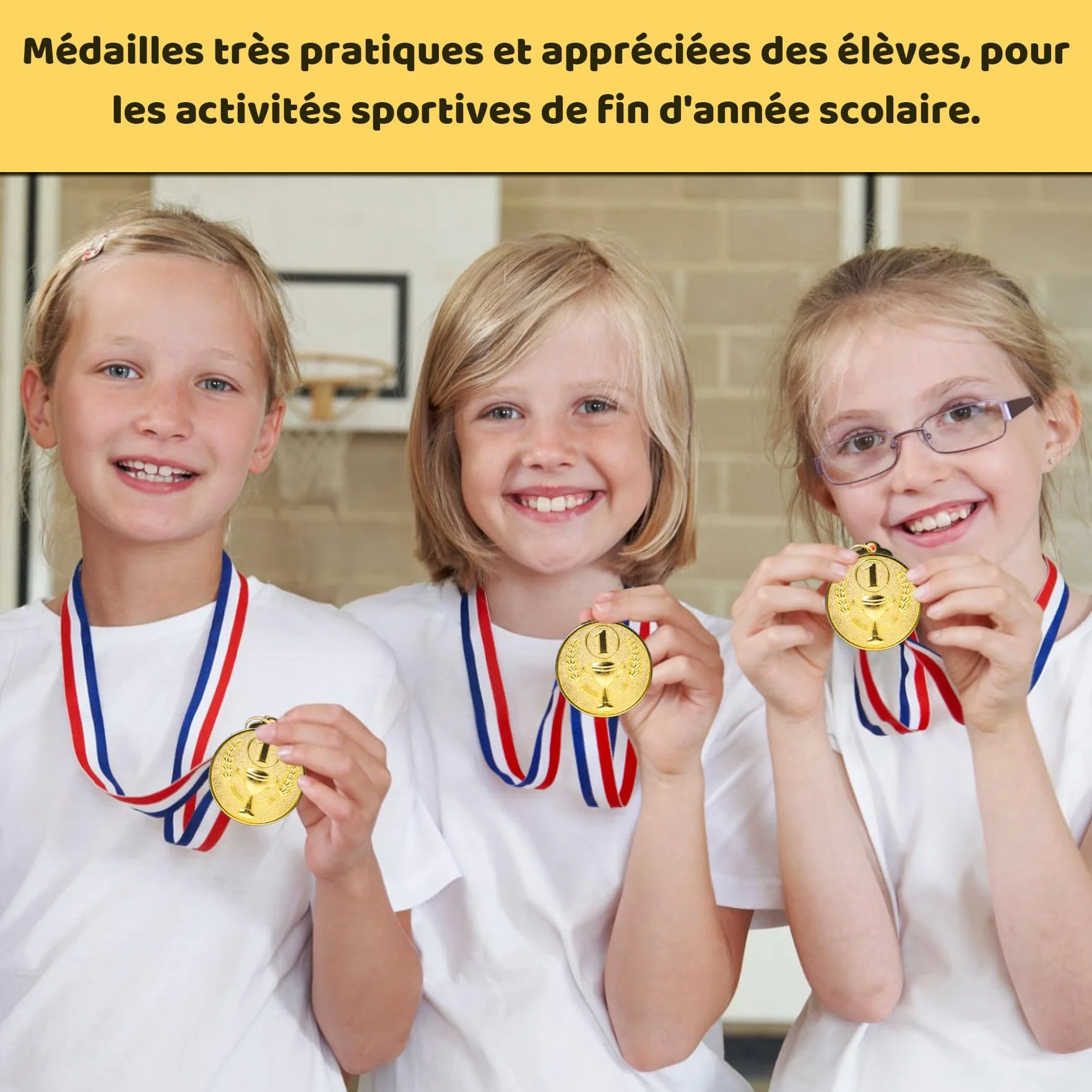 Brelet Médailles de Récompense en Métal doré avec Ruban 36 Pcs pour Compétition Sportive