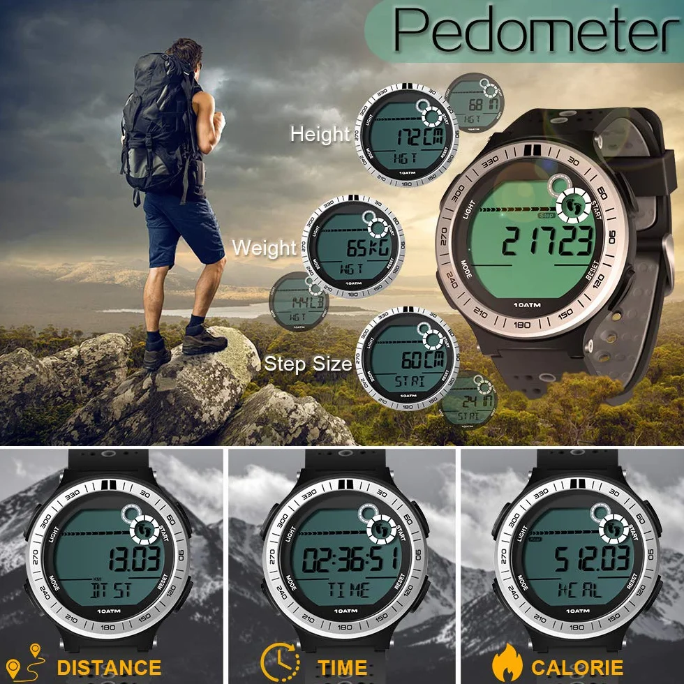 Montre Digitale Homme Etanche 10 Atmosphères Chronographe Plongée Piscine Pédomètre