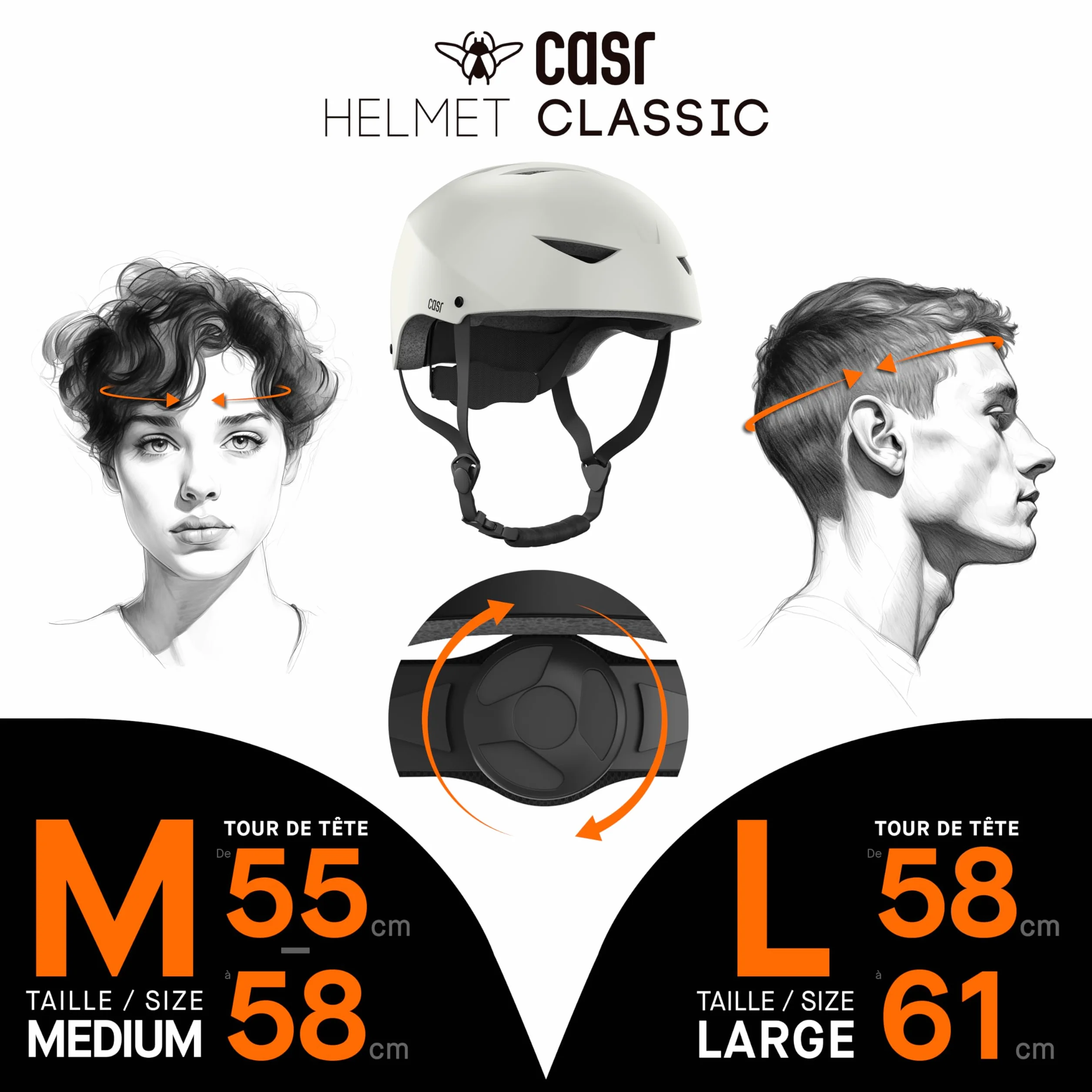 CASR Classic Casque Bol Certifié EPI Skate Vélo Trottinette Electrique Gris Taille M