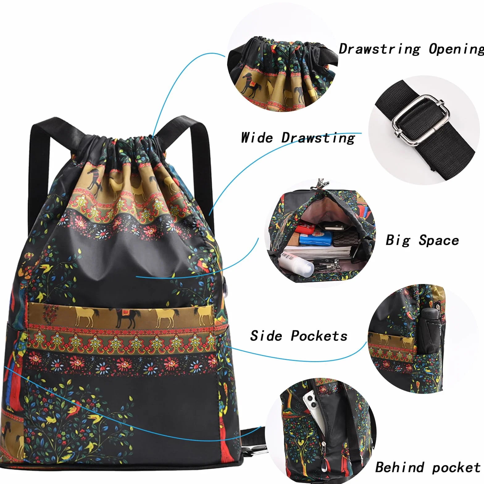 Sac de Sport à Cordon Grand, Sac à Dos de Voyage Imperméable Pliable avec Séparation Sec-Humide