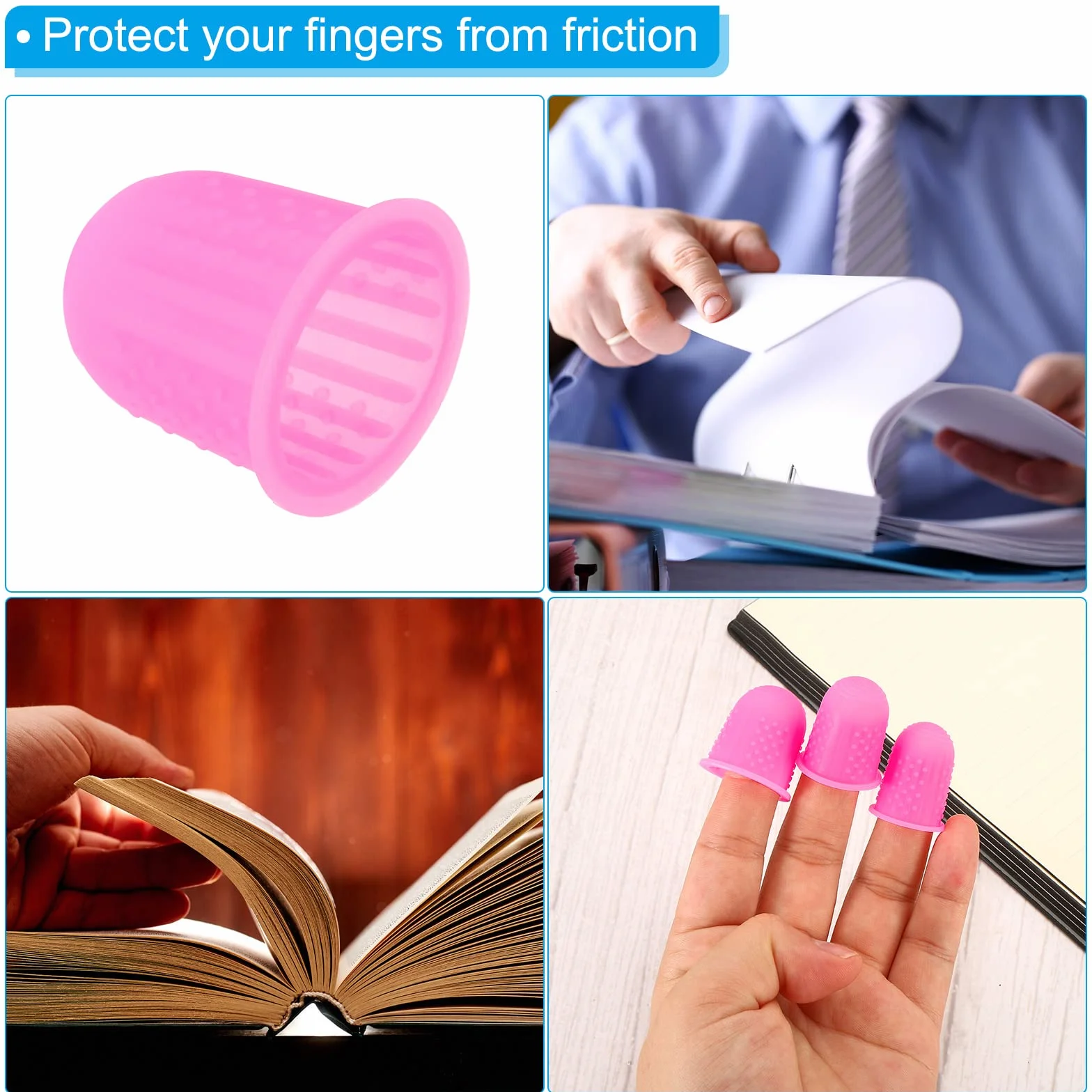 PATIKIL Silicone Finger Protectors, 15 Pcs Thumb Cushions, 3 Sizes, Pink