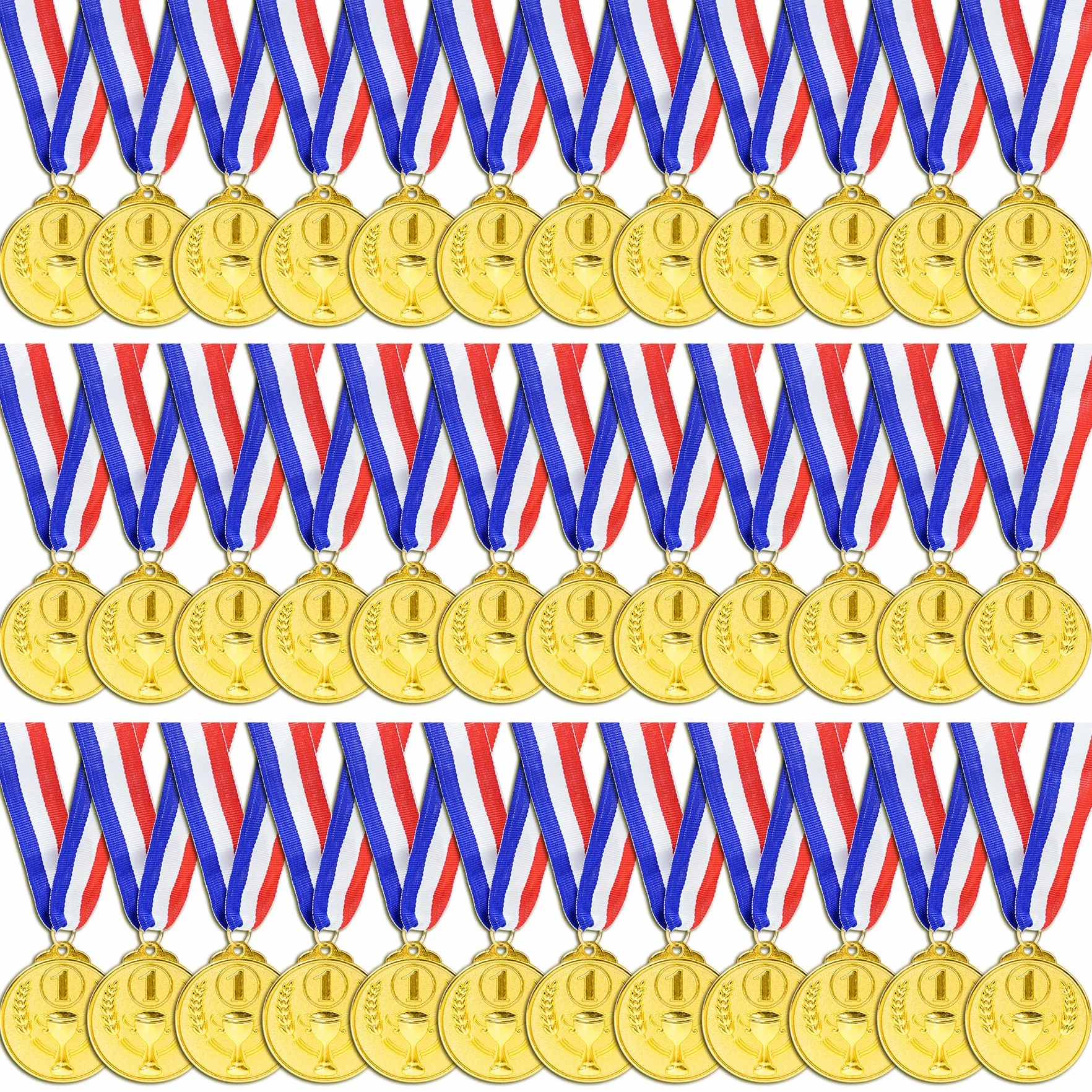 Brelet Médailles de Récompense en Métal doré avec Ruban 36 Pcs pour Compétition Sportive