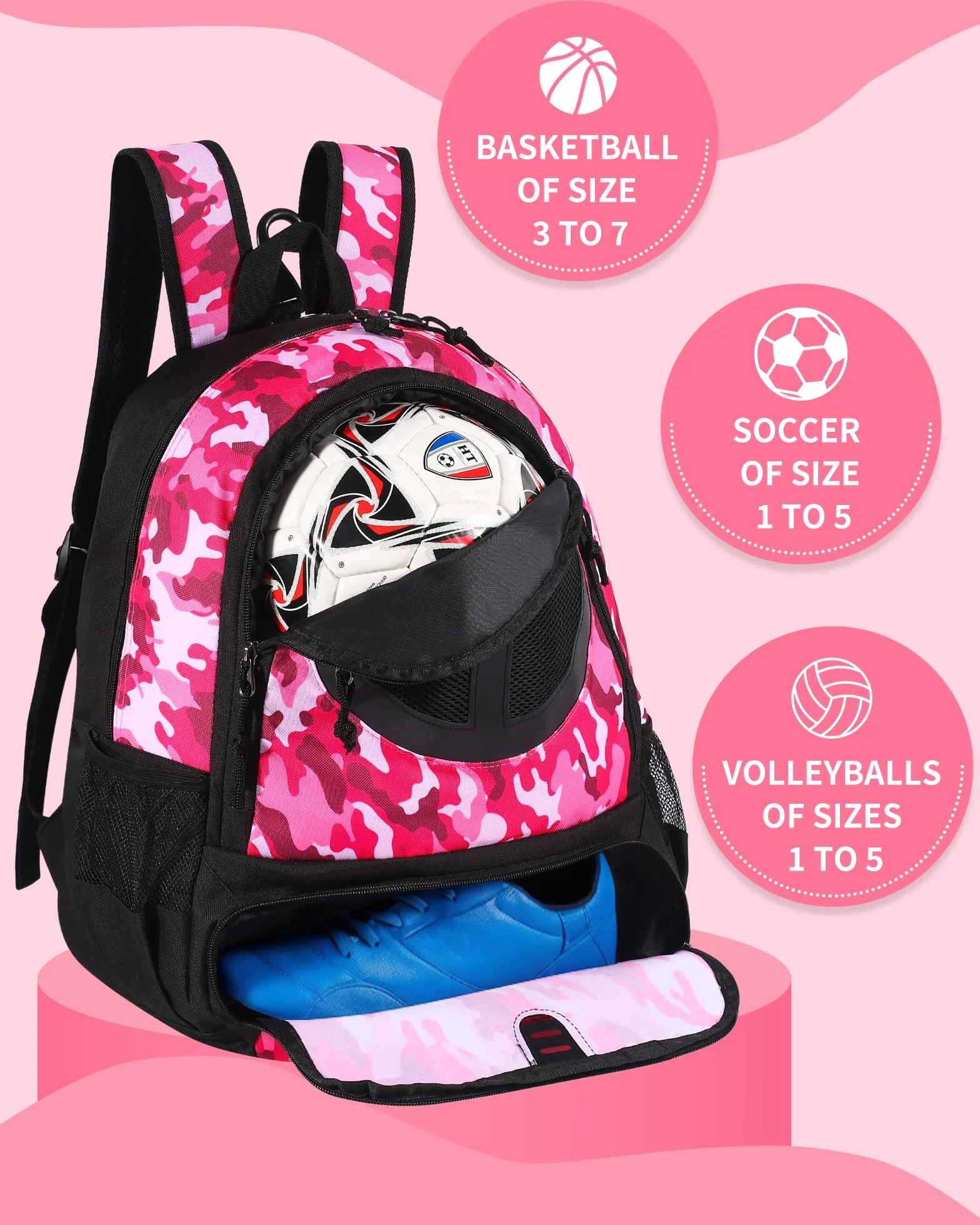 Sac à Dos de Basket-Ball 30 L avec Compartiment pour Ballon et Chaussures, Léger et Respirant