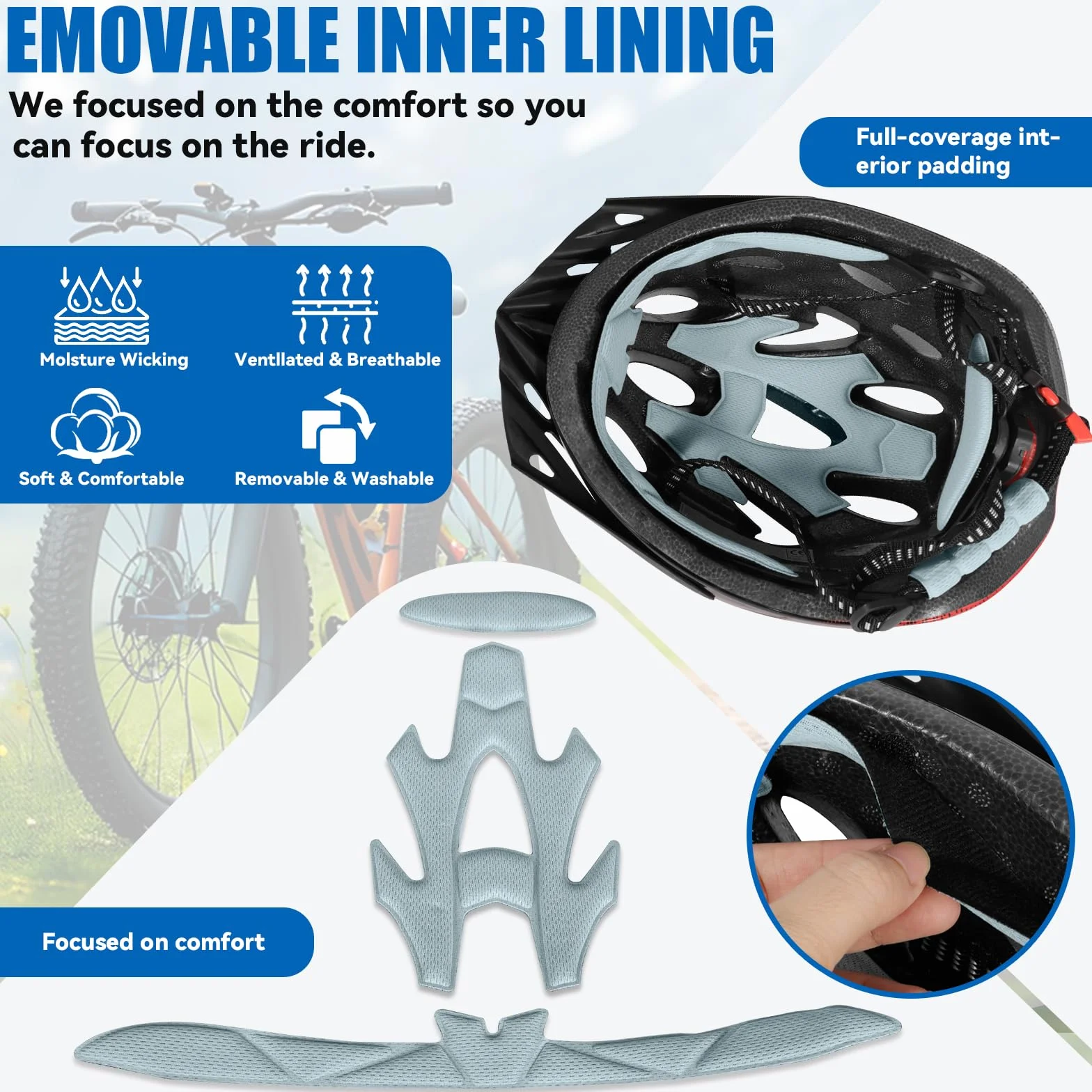 Casque de Vélo LED 3 Modes Léger Réglable Visière Amovible Taille 58-62 cm
