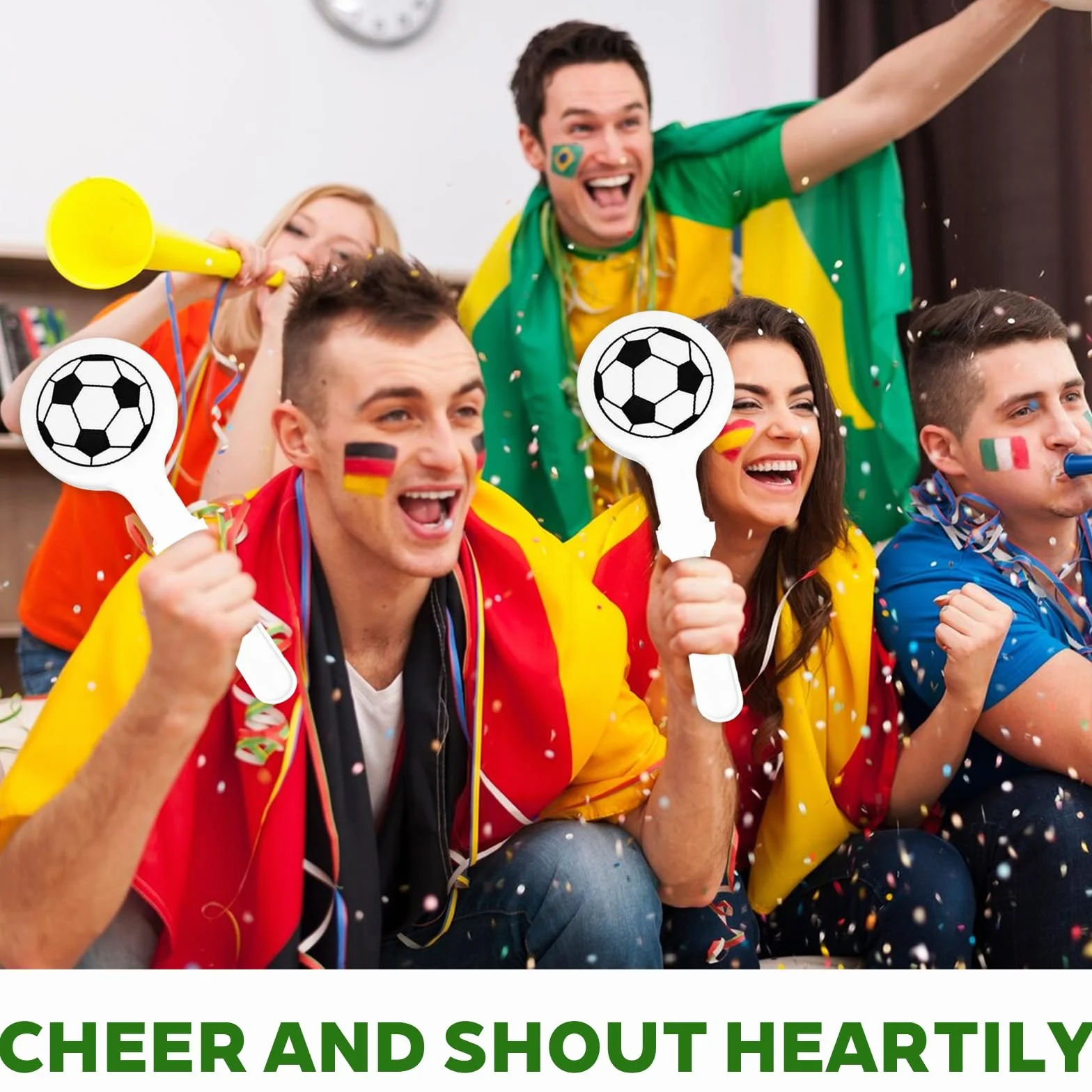 Lot de 3 Vuvuzela Football Tröte avec 6 Claque à Main pour Événements Sportifs