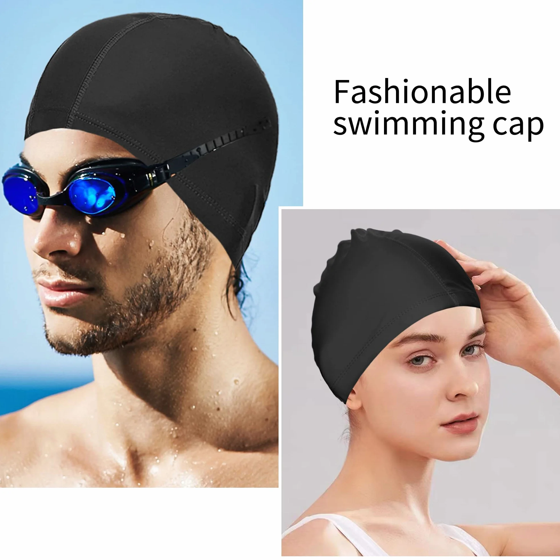 Bonnet de Bain Piscine Natation Adulte Tissu PU Souple Mixte Hommes Femmes