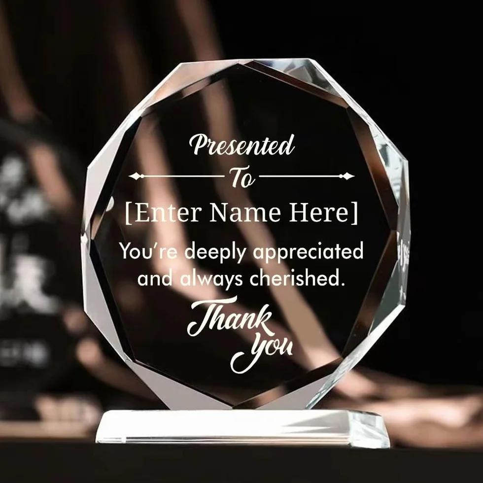 Trophée en Cristal Personnalisé avec Logo Photo Texte, Verre Personnalisable, Plaques Événements Entreprise