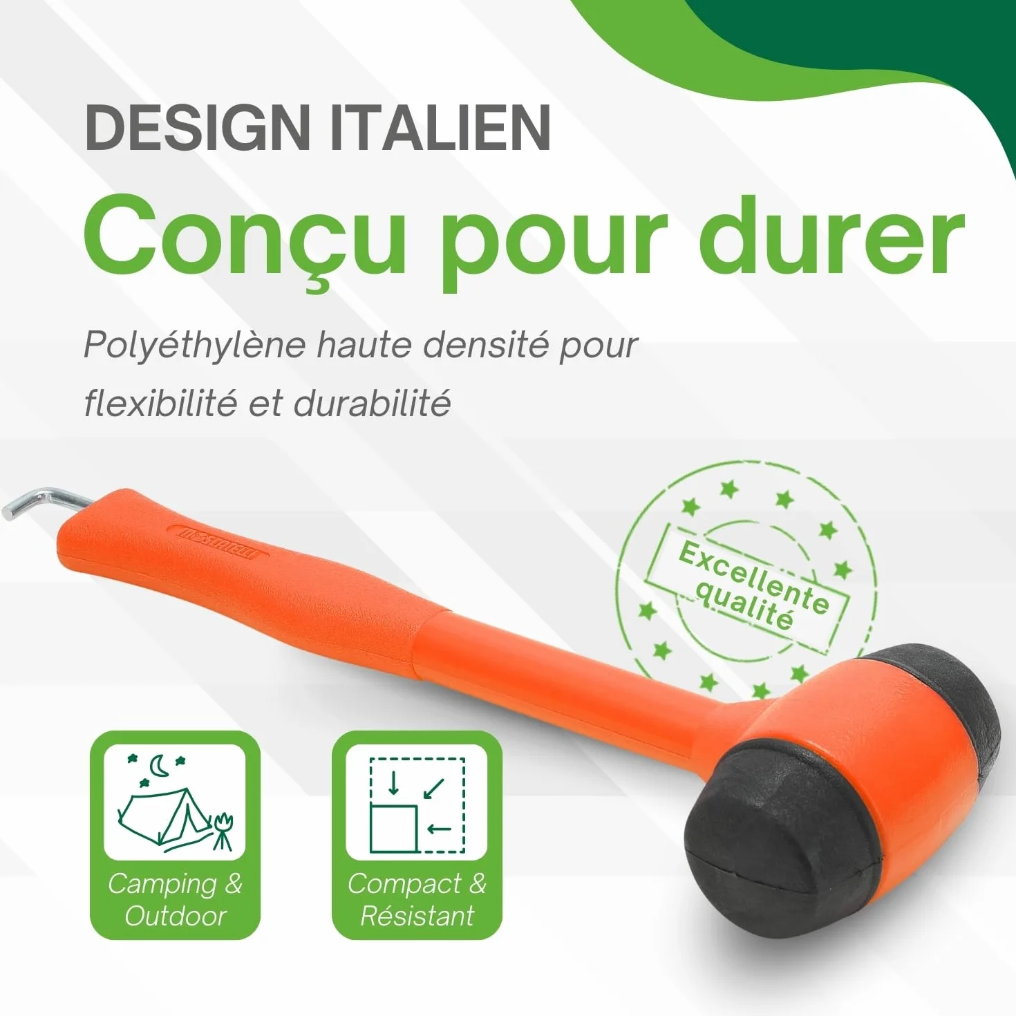 MOSCATELLI Maillet de Camping Polyvalent avec Crochet Orange