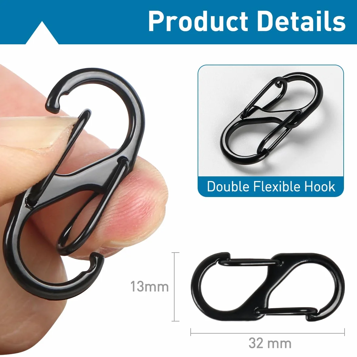 S Forme Mousqueton Set 32 mm Mini Clips Boucle Métal Double Ressort Porte Clé Camping Randonnée Pêche Voyage