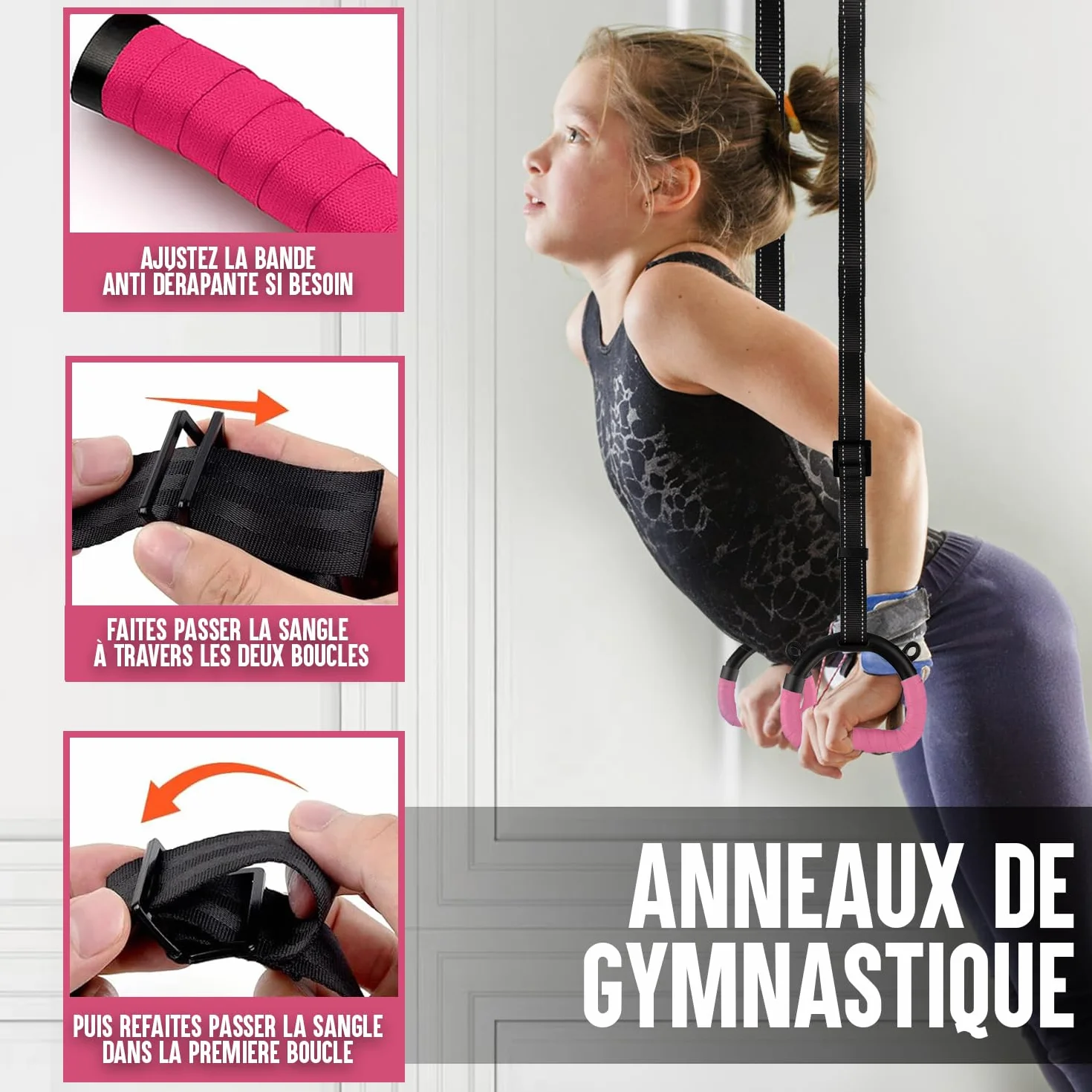 Barre Gymnastique Enfant Violette Gym Bar® 90-150 cm Acier Bois Hêtre Antidérapante Fitness Intérieur Extérieur