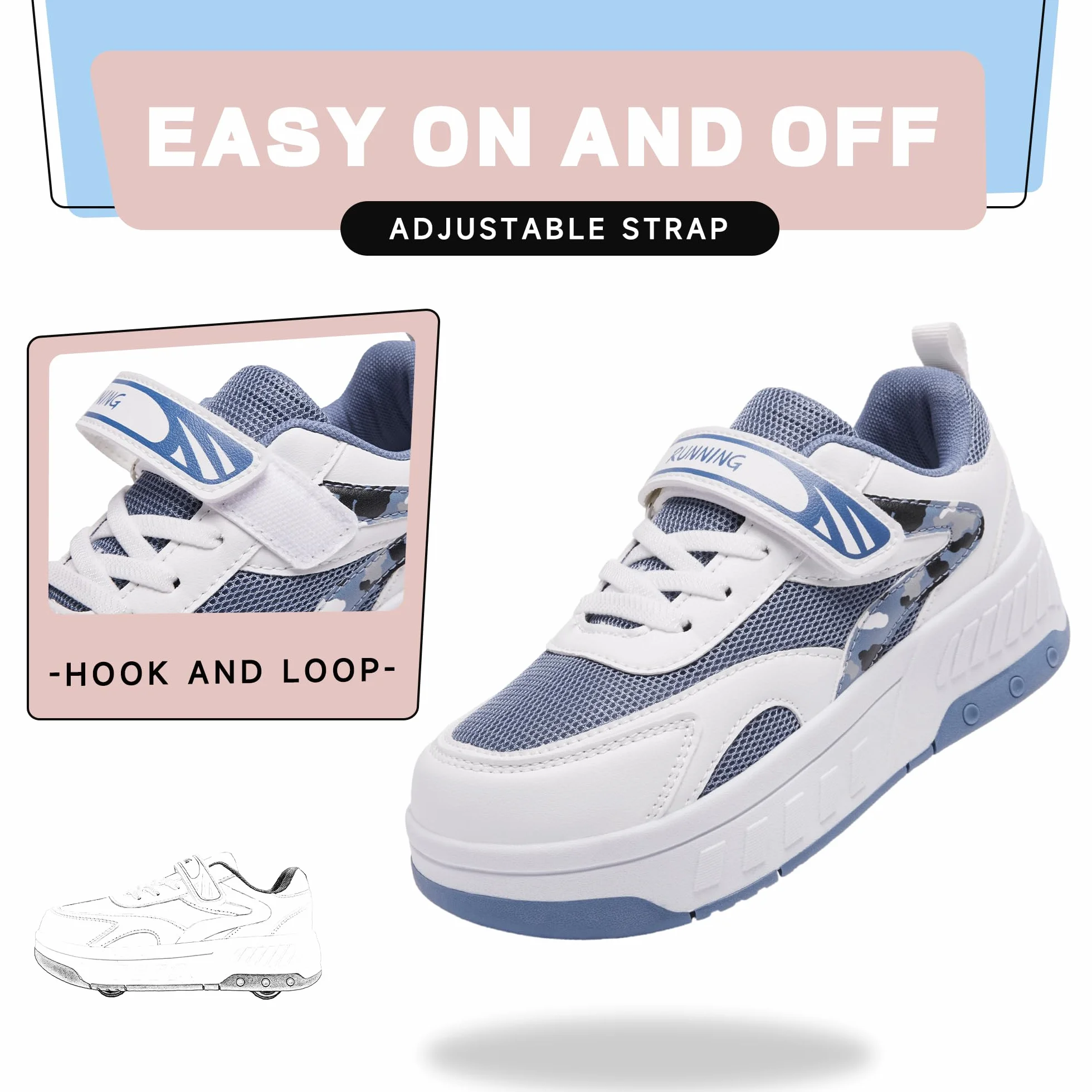Patins à roulettes 2 en 1 pour garçons et filles, Chaussures de sport skateboard