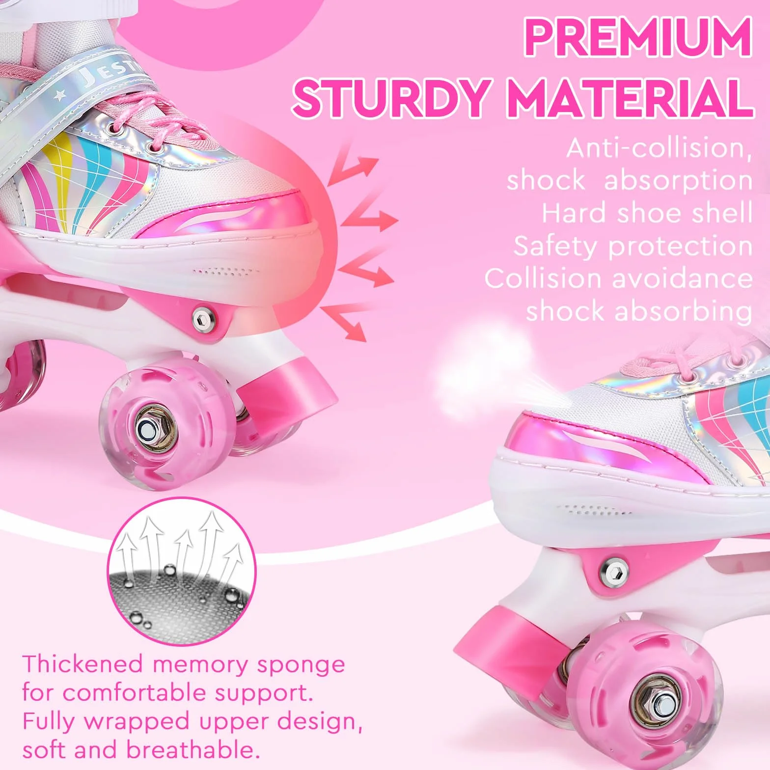 Roller Enfant Fille Patin à Roulettes Quad Taille Réglable Roues Lumineuses